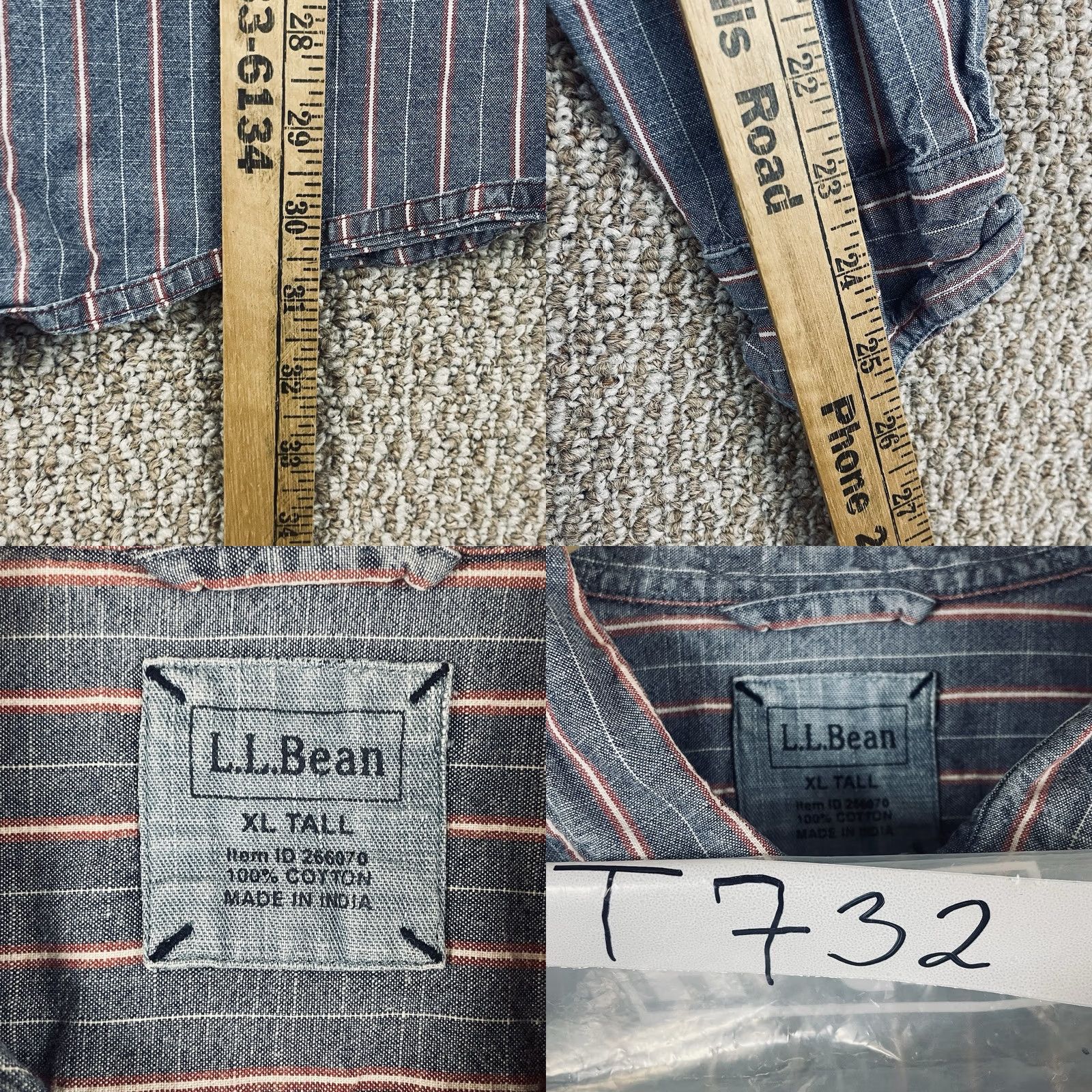 Vintage LL Bean Mens Denim Shirt XL Tall Blue Red Striped Workwear Button T732 Size US XL / EU 56 / 4 - 8 Thumbnail