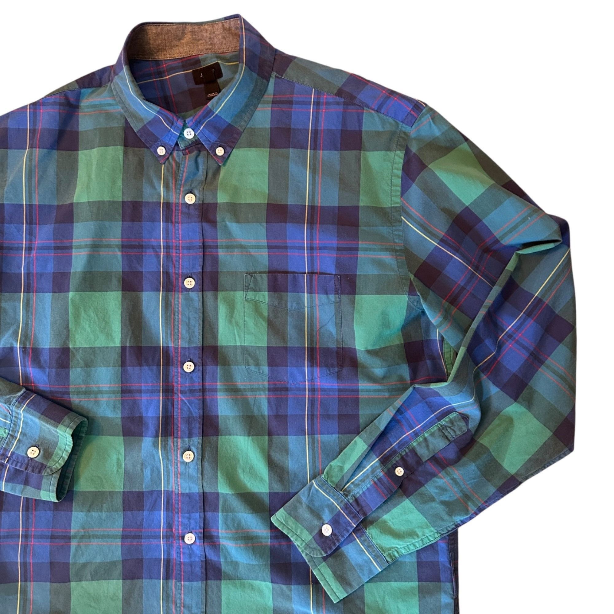 J.Crew J. Crew Tartan Plaid Green & Blue Preppy Button Down Shirt Size US XL / EU 56 / 4 - 2 Thumbnail
