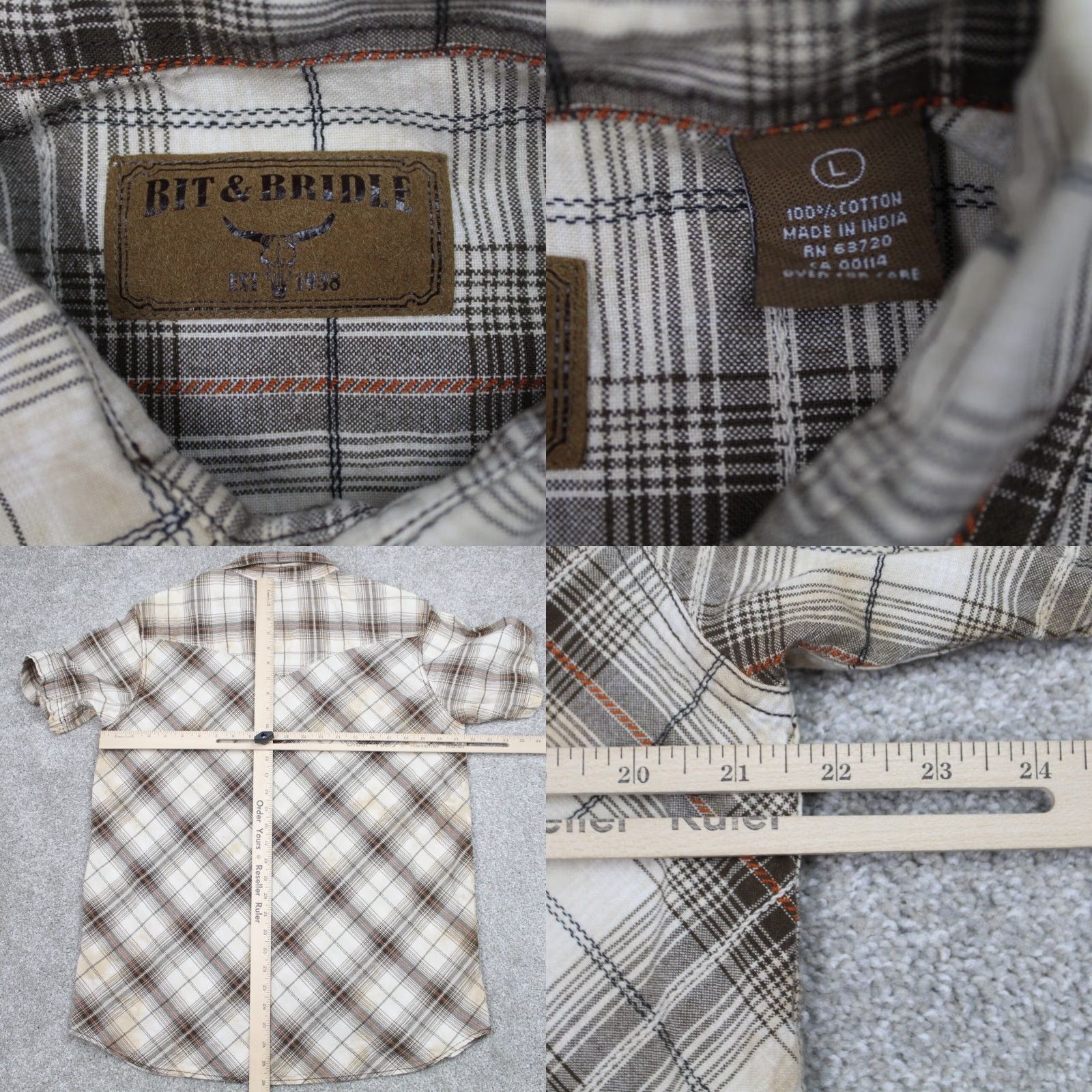 Doublet Bit & Bridle Pearl Snap Shirt Mens Large Brown Cotton Western S/S Double Pockets Shirt Size US L / EU 52-54 / 3 - 8 Thumbnail