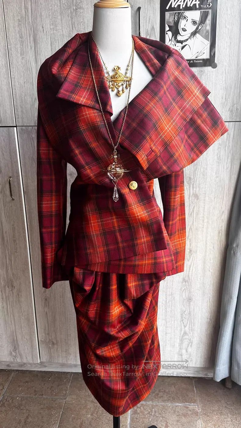Vivienne Westwood Vivienne Westwood Orange Grid Asymmetrical Shawl Suit Jack Size M / US 6-8 / IT 42-44 - 1 Thumbnail