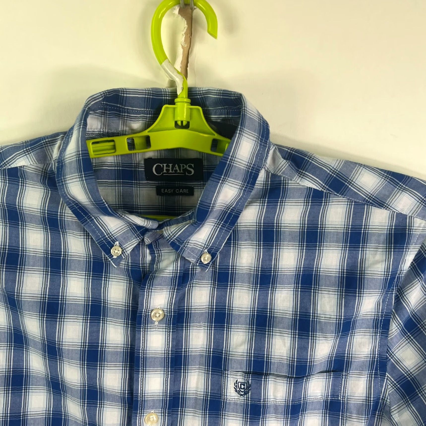 Chaps Chaps Shirt Button-Up Short Sleeve Blue/White Check Easy Care Mens L Size US L / EU 52-54 / 3 - 2 Thumbnail