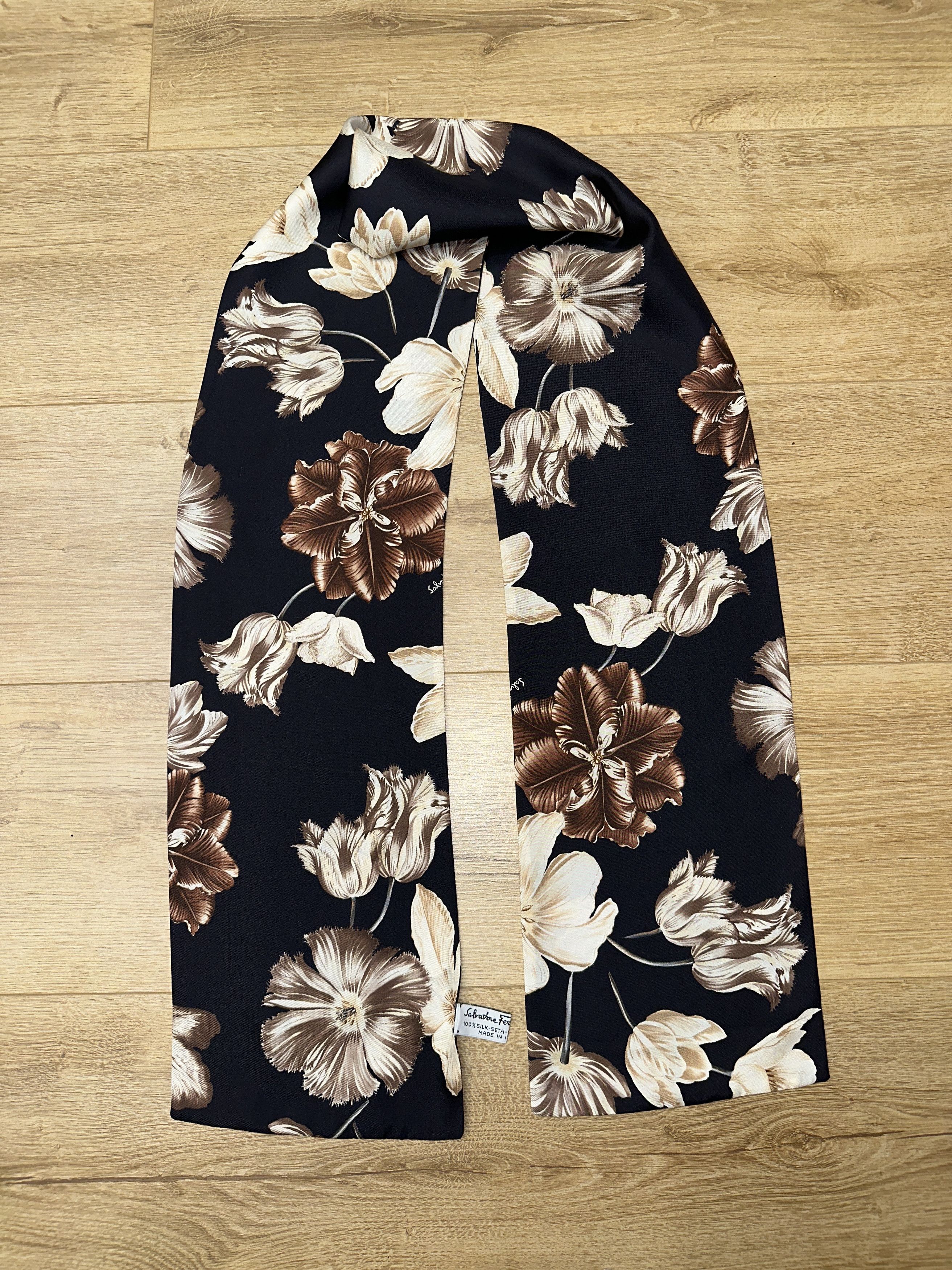 Salvatore Ferragamo Salvatore Ferragamo Silk Floral Scarf Rare Long Neck Tie Size ONE SIZE - 4 Thumbnail