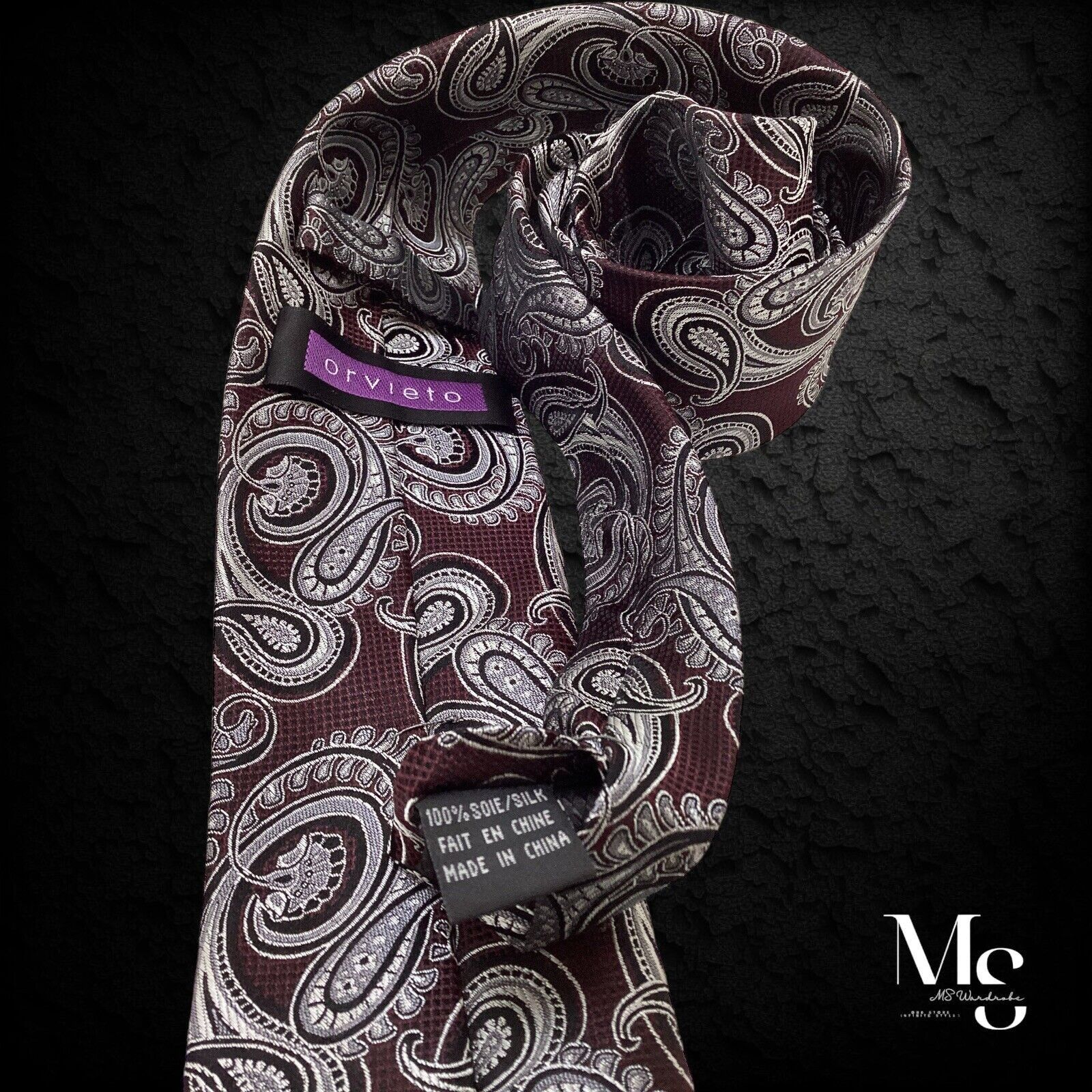 Other ORVIETO Burgundy Paisley Silk Tie W: 2.9" EX COND Size ONE SIZE - 3 Thumbnail