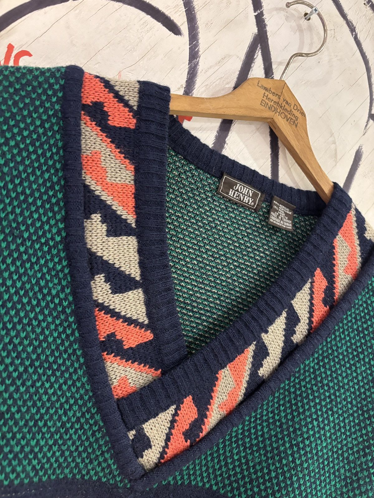 Vintage 90s John Henry Wool Blend Aztec South Western V Neck Sweater Size US M / EU 48-50 / 2 - 5 Thumbnail