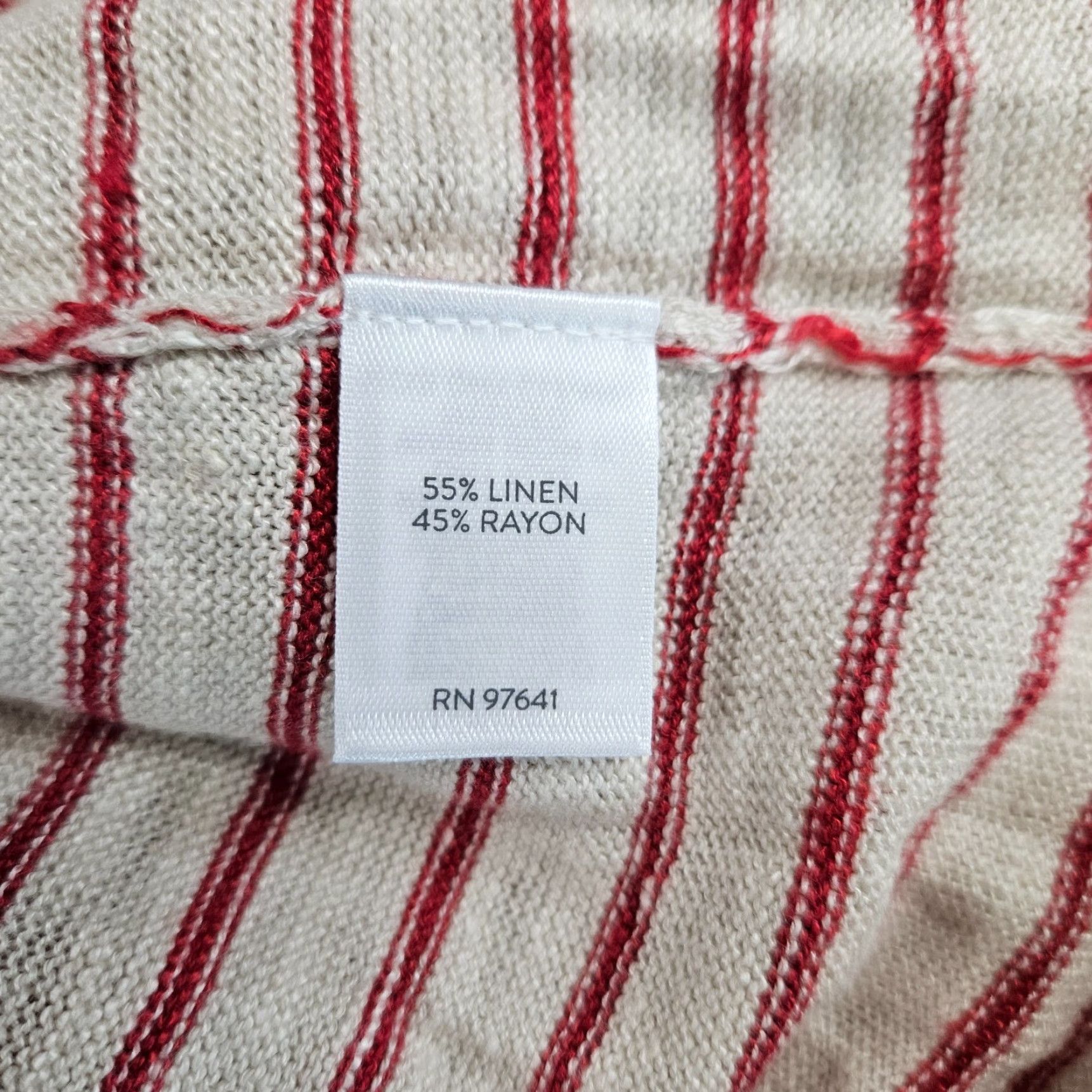 J. Jill J Jill Womens Knit Top Sz 3X Red Beige Stripe 3/4 Sleeve Linen Blend Shirt Womens Size XXL / US 16-18 / IT 52-54 - 6 Thumbnail