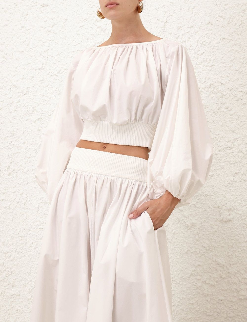 Zimmermann oc11z0226 Poplin Bodice Crop Top In White Size L / US 10 / IT 46 - 2 Thumbnail