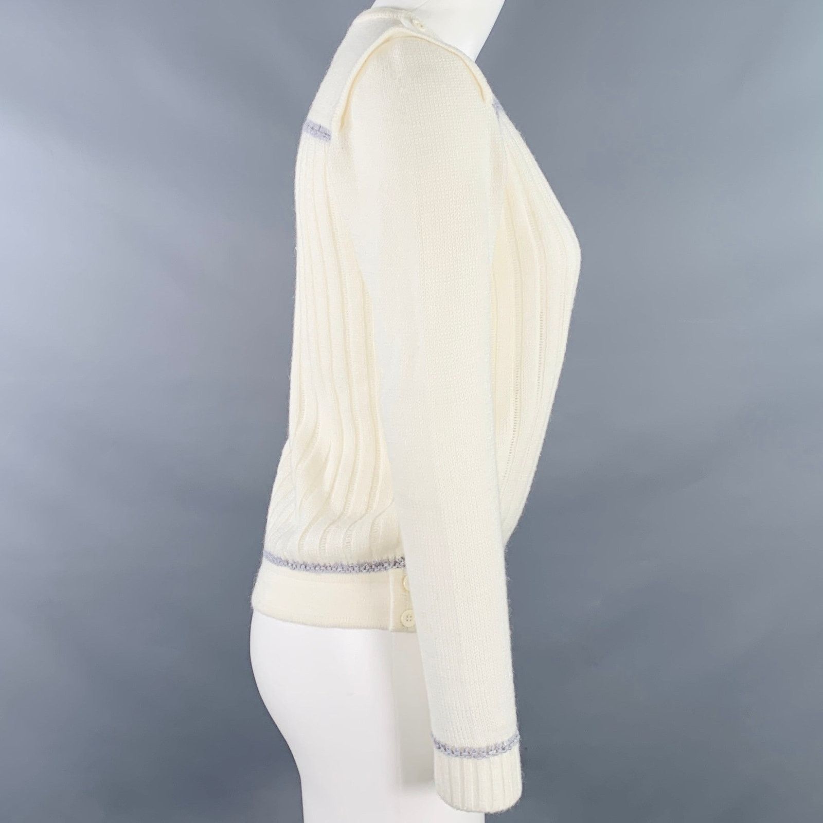 Courreges 0 Cream Grey Acrylic Blend Textured Long Sleeve Pullover Size XS / US 0-2 / IT 36-38 - 2 Thumbnail