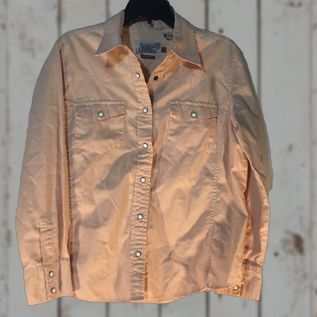 Vintage C.E. Schmidt Women's Workwear Shirt Size L Peach Long Sleeve Collared Western Casual Size L / US 10 / IT 46 - 1 Thumbnail