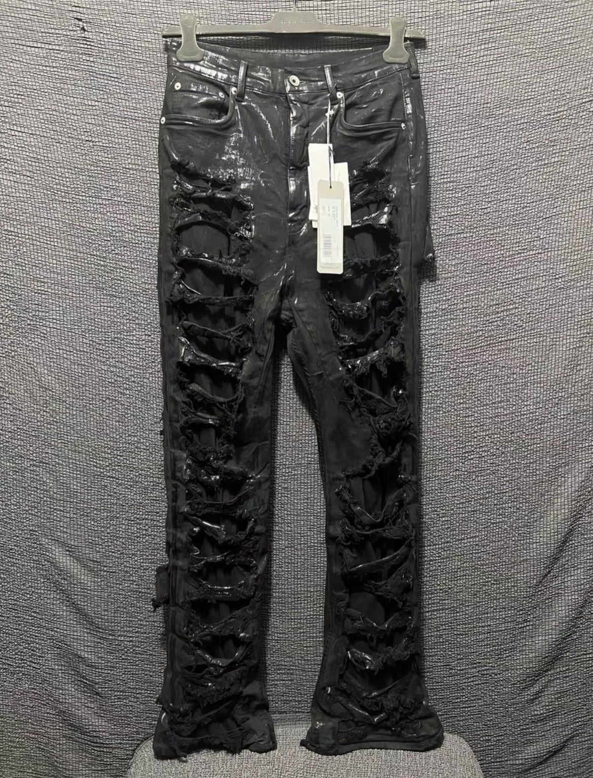 image of Rick Owens Waxed Slashed Geth Cut Jeans in Black, Men's (Size 30)