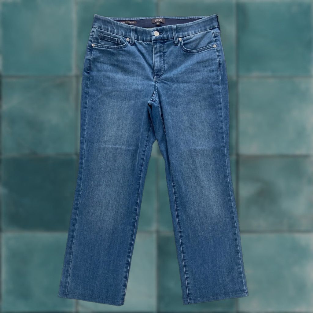 NYDJ NYDJ Marilyn Straight Jeans Womens Petite Medium Blue Stretch Lift Tuck Denim PM Jeans Size 32" / US 10 / IT 46 - 1 Thumbnail