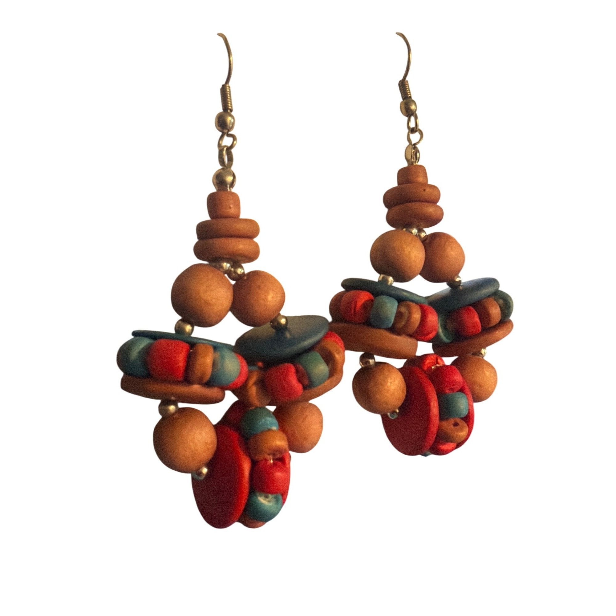 Other Vintage Southwestern Dangle Earrings Terra Cotta Red Blue Be Size ONE SIZE - 2 Thumbnail