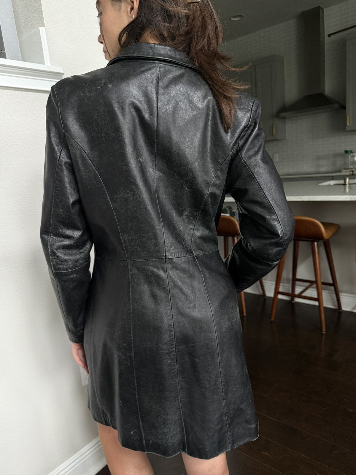 Other Vintage Black Longline Jacket IT, Genuine Leather Size 4-6 S Size S / US 4 / IT 40 - 3 Thumbnail