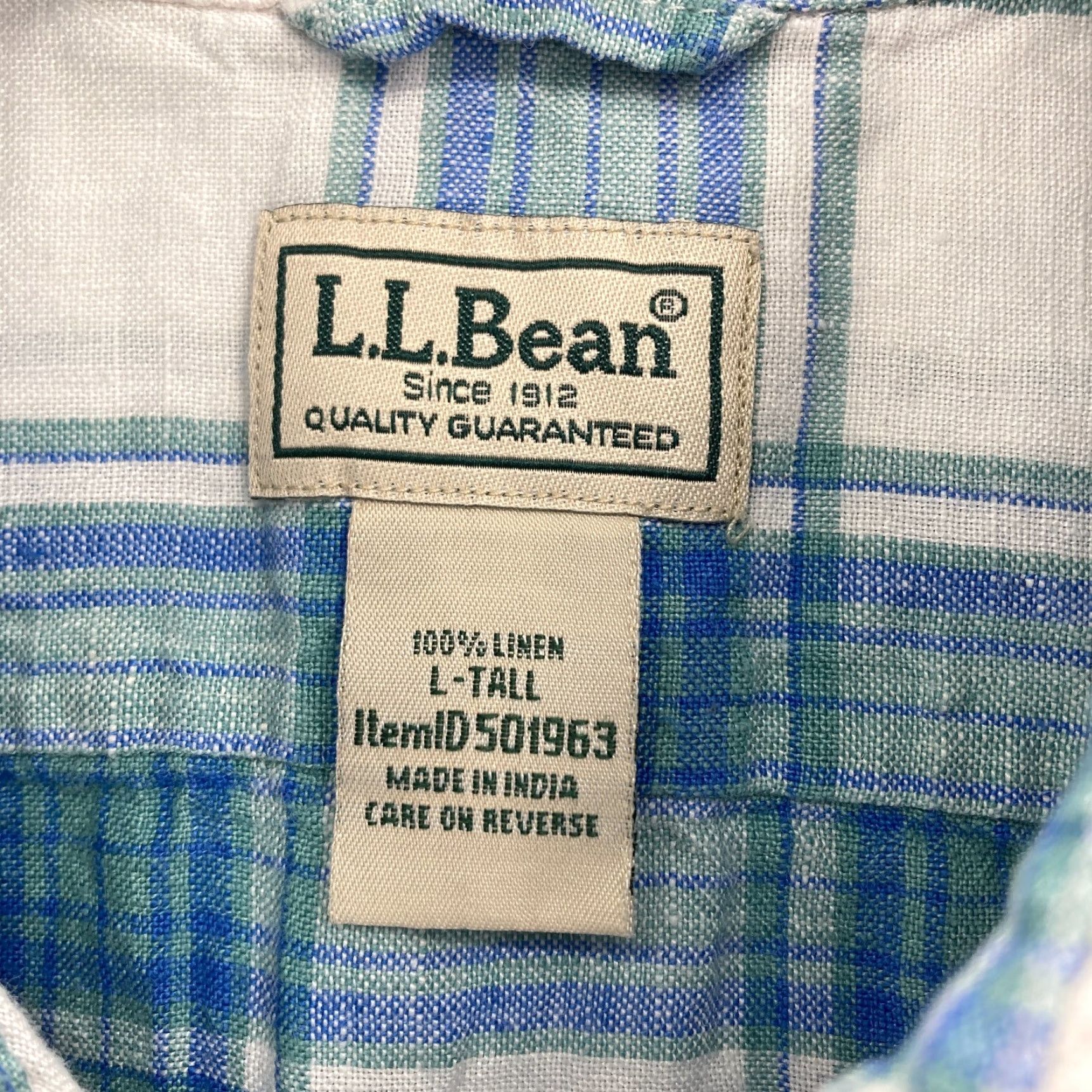 Vintage L.L. Bean Linen Button Up Short Sleeve Shirt Large Tall Blue Plaid Camp Hiking Men Shirts Size US L / EU 52-54 / 3 - 4 Thumbnail