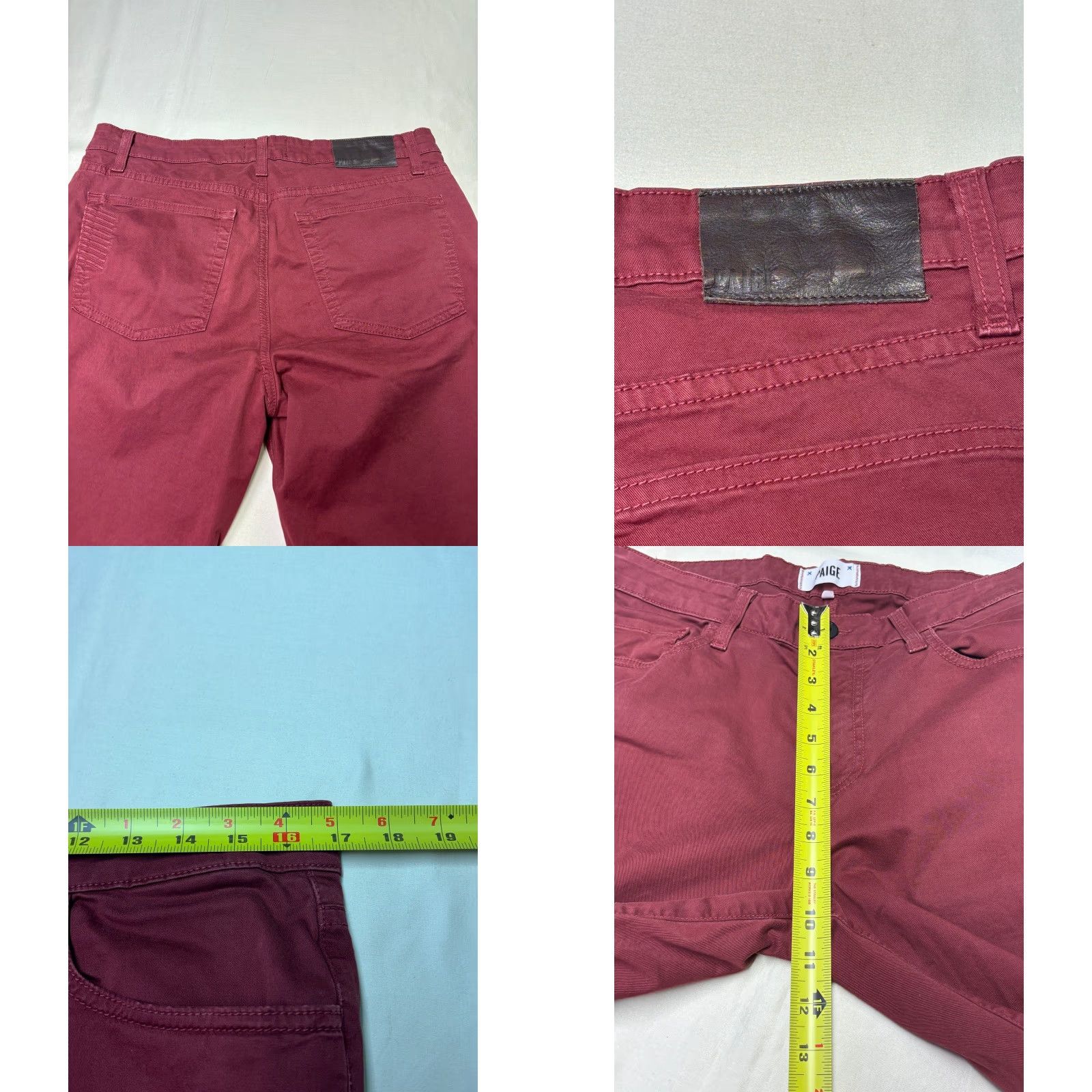 Paige Paige Normandie Pants Burgundy Red Cotton Blend 32x33 Straight Leg 5-Pocket USA Mens Chino Casual Workwear Modern Fit Size US 32 / EU 48 - 8 Thumbnail