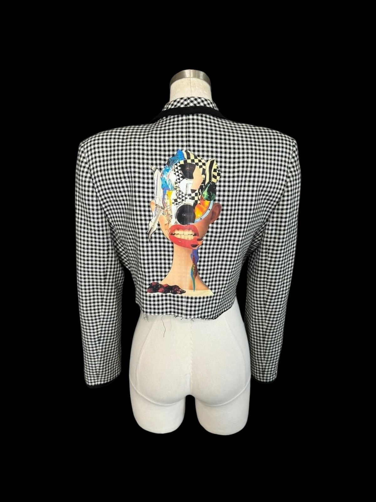 Handmade × Vintage Vintage 1980s up cycled black-and-white cropped blazer. Size M / US 6-8 / IT 42-44 - 6 Thumbnail