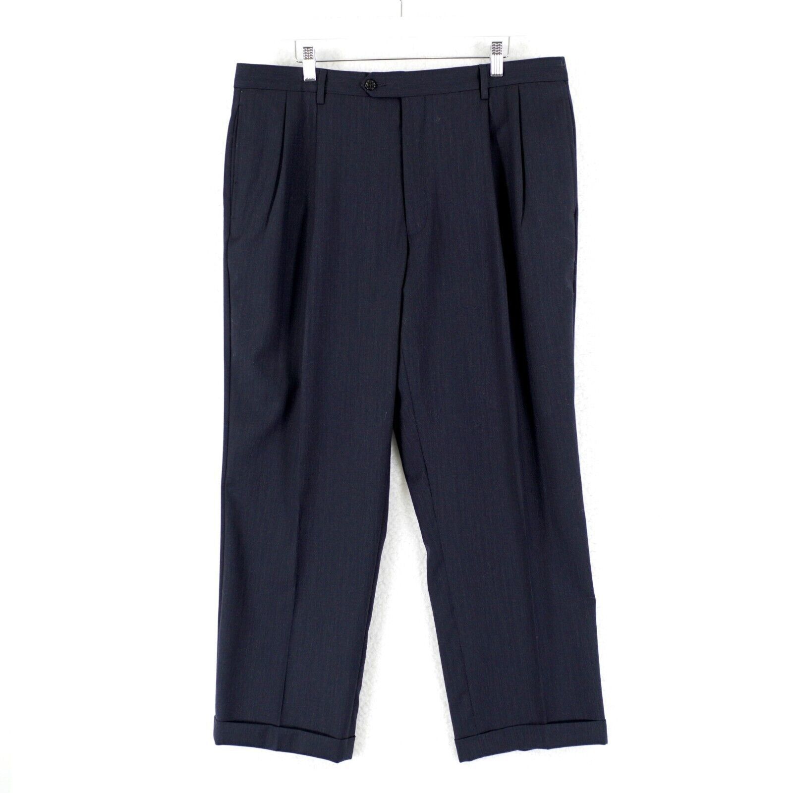 Jos. A. Bank Jos A Bank Wool Blue Herringbone High Rise Pleated Cuffed Dr Size 38R - 1 Thumbnail