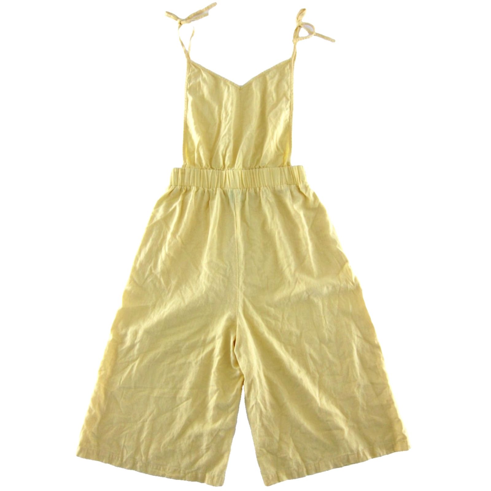 Shein SHEIN Yellow Linen Rayon Pocket Apron Style Wide Leg Cropped Jumpsuit Women M Size 32" / US 10 / IT 46 - 2 Thumbnail