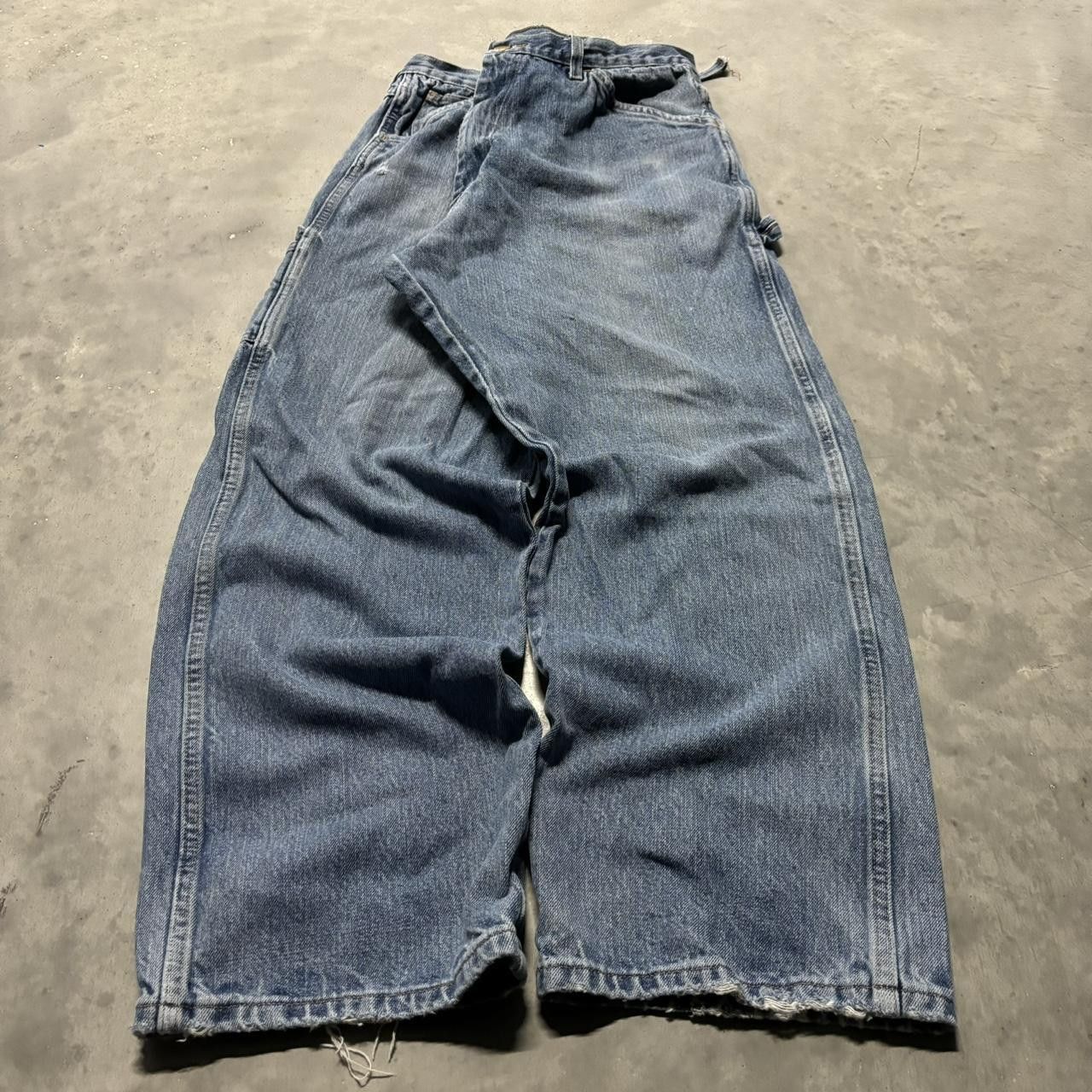 Japanese Brand × Vintage Crazy Vintage Y2K/2000s Baggy Light Wash Distressed Skater Carpenter Denim Jeans! Size US 38 / EU 54 - 3 Thumbnail