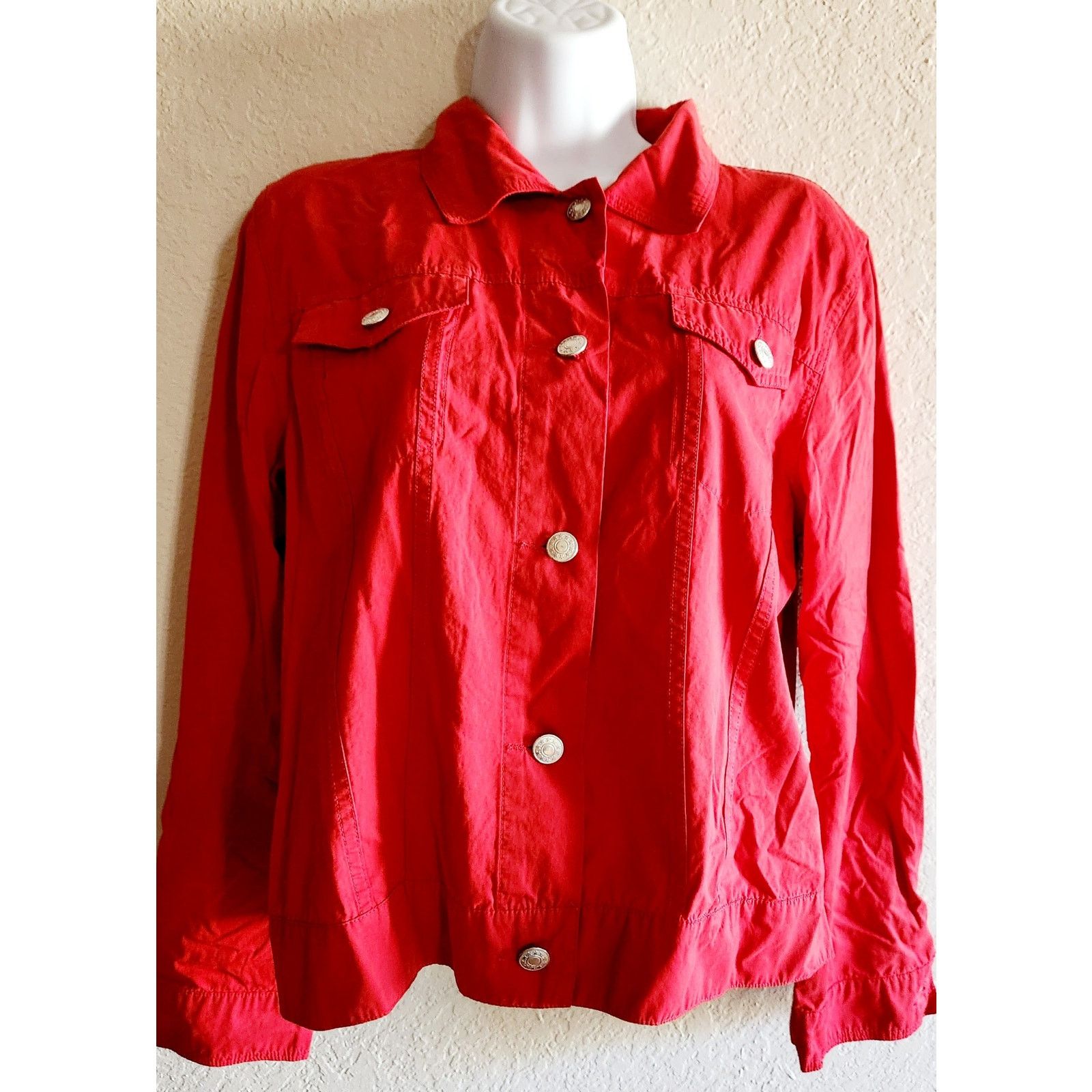 Other Hannah Red Button Up Pointed Collar Denim Jacket Large Size L / US 10 / IT 46 - 1 Thumbnail