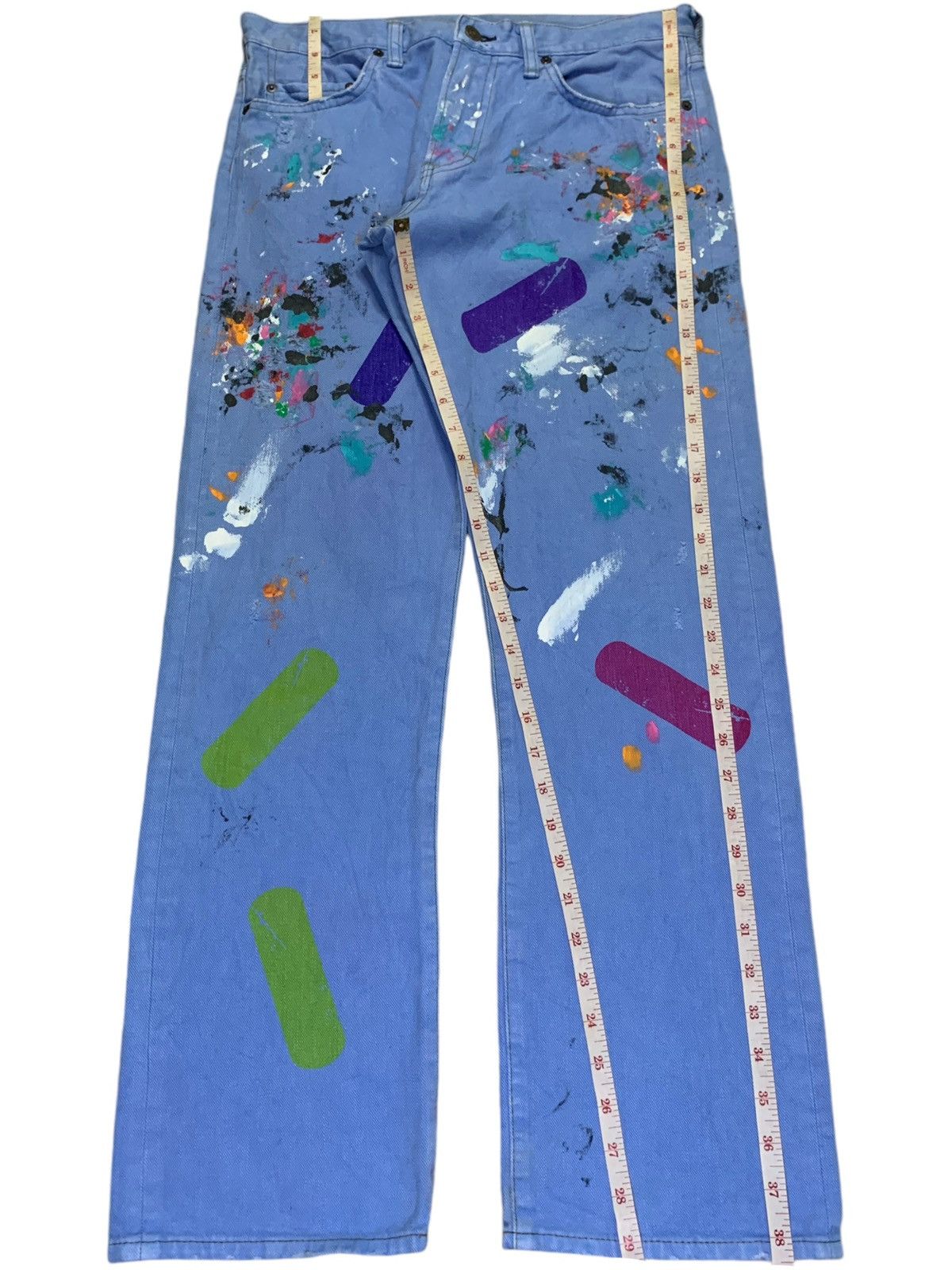 Japanese Brand Vintage Japanese Brand Blue Wash Paint Splatter Loose Jeans Size 31" - 13 Thumbnail