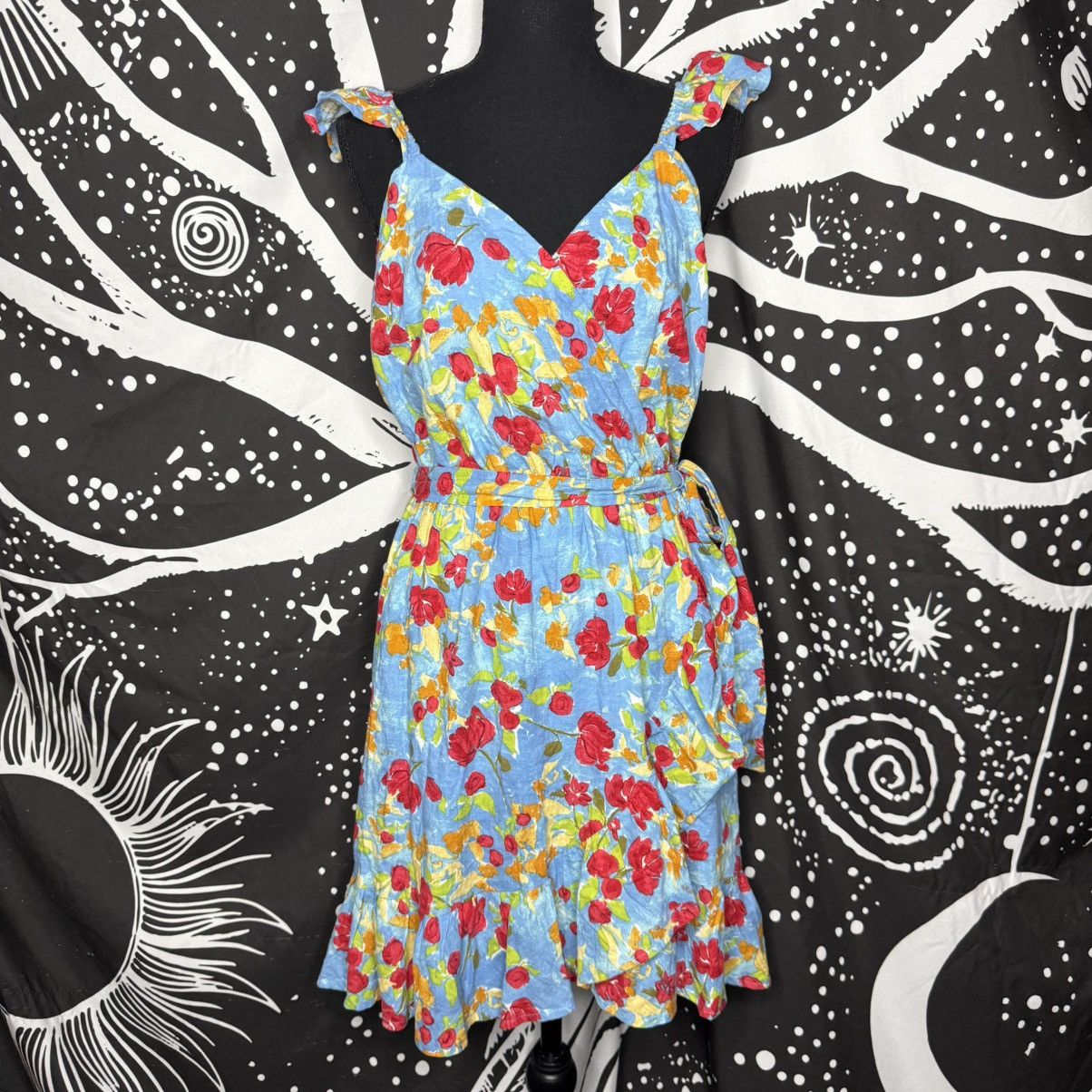 Lauren Ralph Lauren LC Lauren Conrad Sky Blue Floral Wrap Midi Dress Size M / US 6-8 / IT 42-44 - 1 Thumbnail