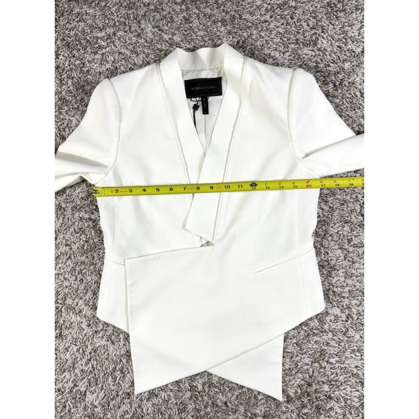 Bcbgmaxazria BCBGMAXAZRIA Blazer Women XS White Asymmetrical Open Front Lloyd Basic Jacket Size XS / US 0-2 / IT 36-38 - 7 Thumbnail