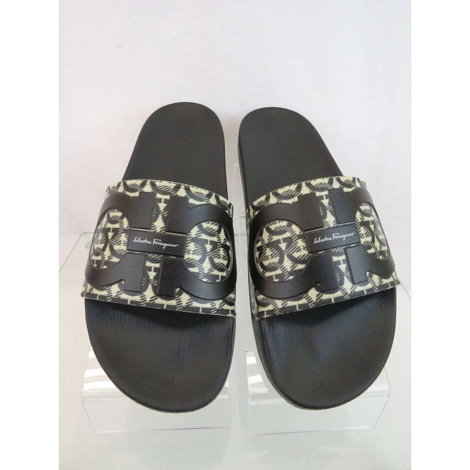 GROOVE 6 BEIGE BLACK RUBBER GANCINI LOGO SANDALS SLIDES 12 M