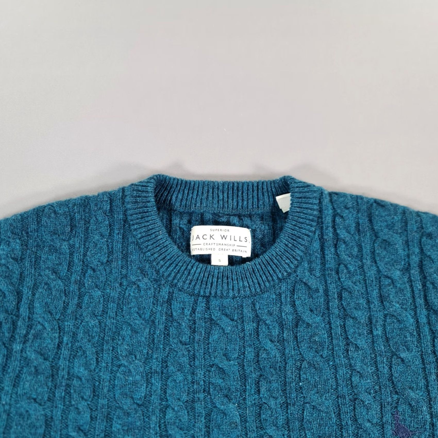 Jack Wills Jack Wills Mens Jumper Small Blue Cable Knit Wool Sweater Pullover Size US S / EU 44-46 / 1 - 2 Thumbnail