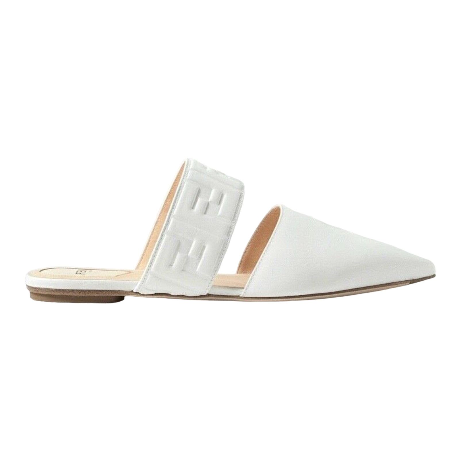 Fendi Motif FF Logo Snow White Leather Pointed Toe