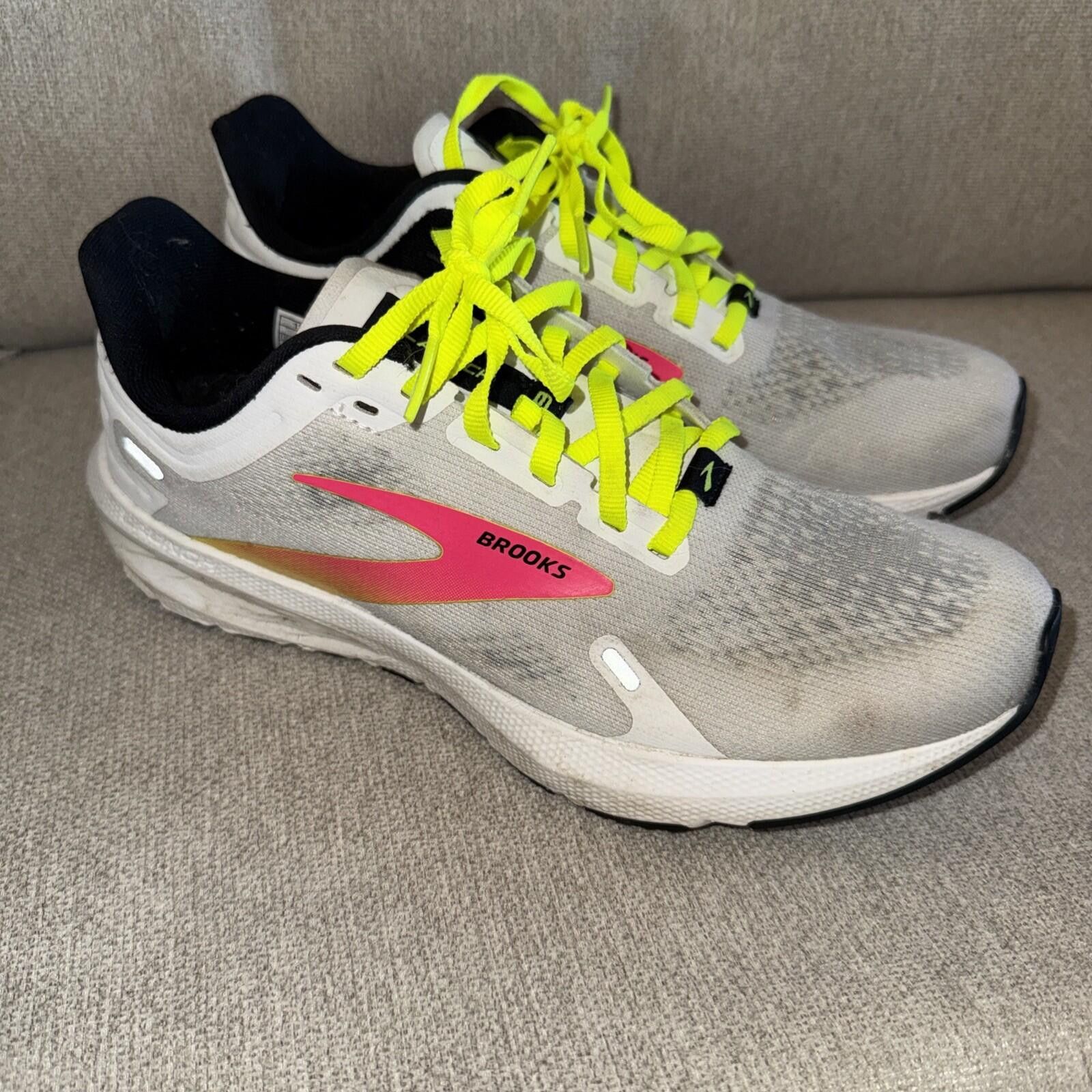 Brooks Brooks Womens Launch 9 GTS Running Shoe White Pink Yellow Size US 8 / IT 38 - 1 Thumbnail