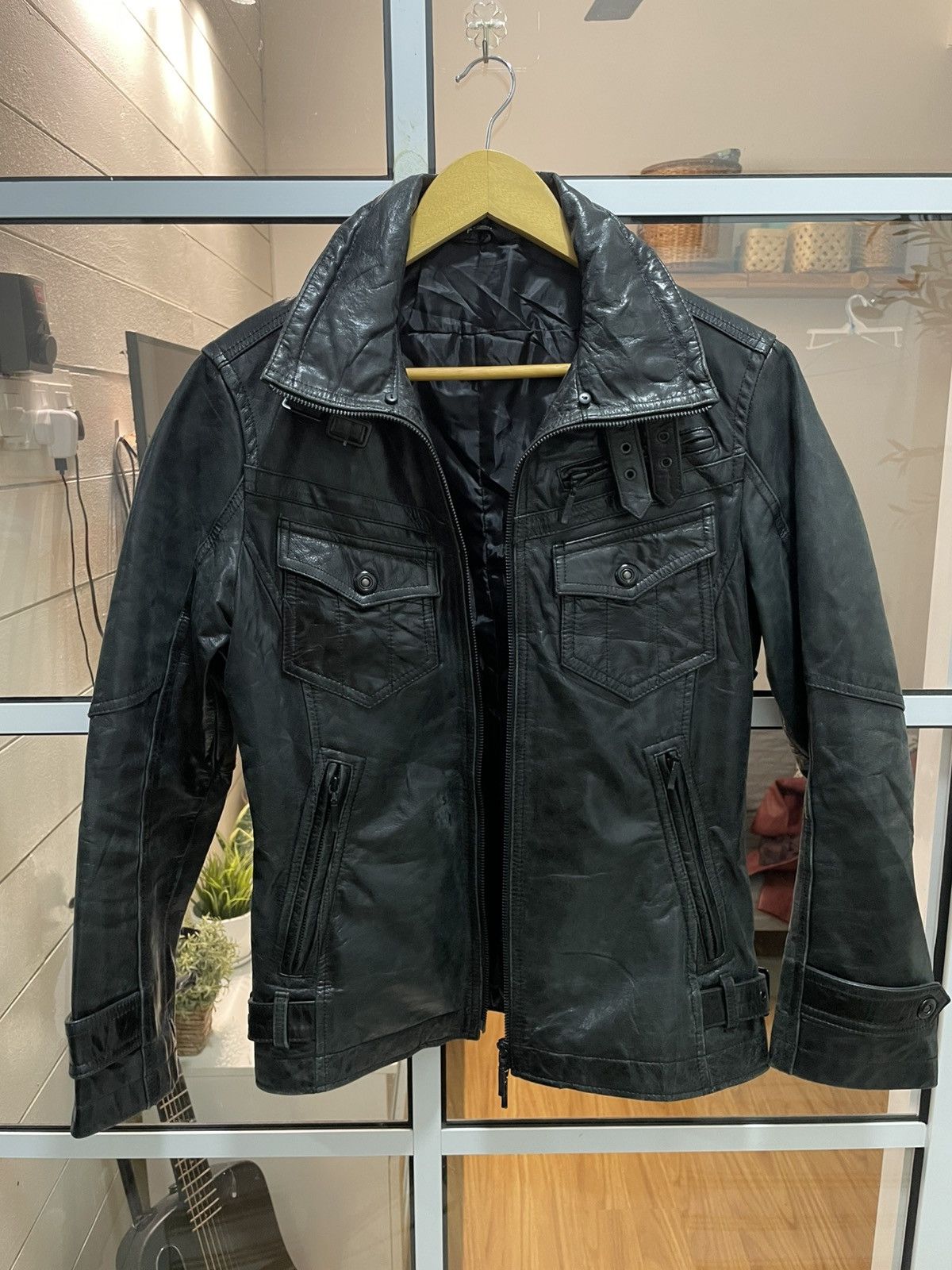 14th Addiction 2000s A.S.M Japanese Brand Gas Mask Leather Jacket (Buffalo) Size US M / EU 48-50 / 2 - 5 Thumbnail