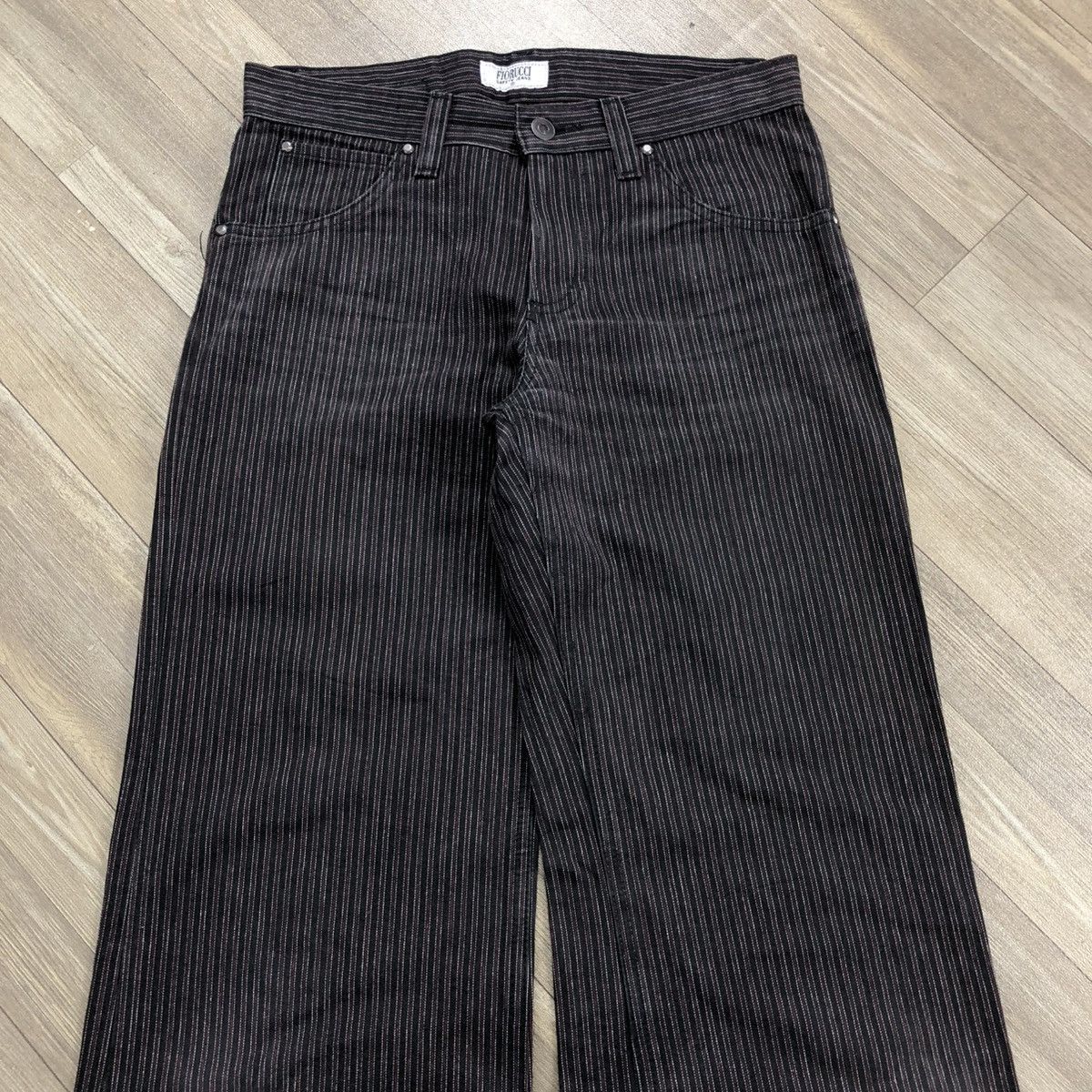 If Six Was Nine 1990s Fiorucci Safety Stripped Baggy Lgb Y2K Flared Jeans Size US 30 / EU 46 - 2 Thumbnail