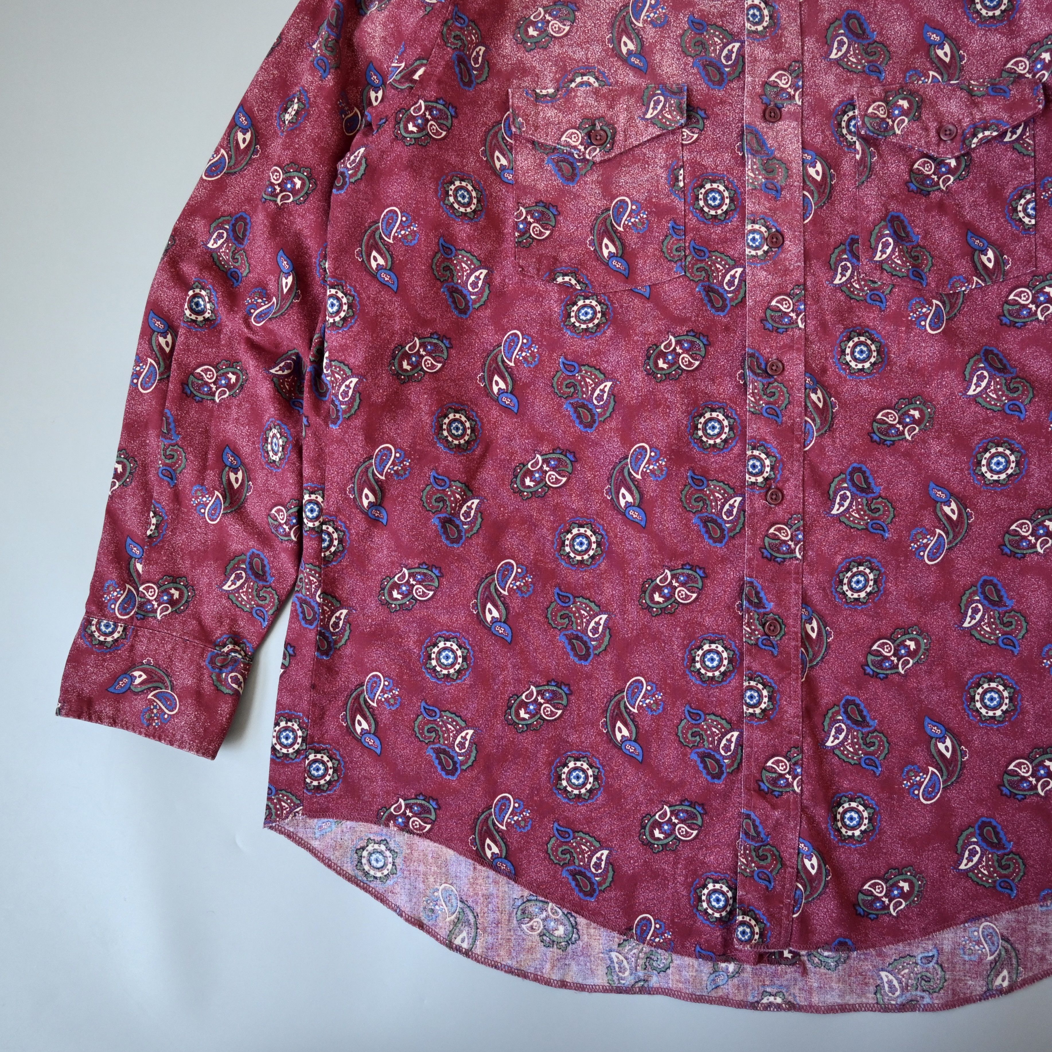 Vintage VTG Wrangler paisley pattern cotton western shirt, maroon Size US XL / EU 56 / 4 - 2 Thumbnail