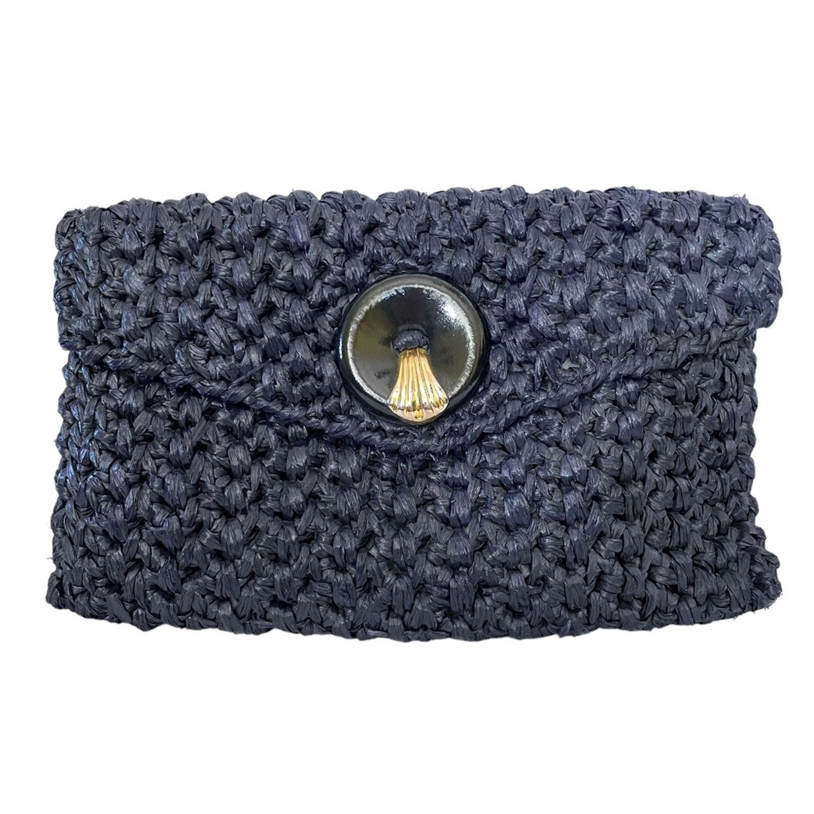 Vintage Rodo Italy Vintage Navy Blue Woven Straw Envelope Clutch Bag Size ONE SIZE - 11 Thumbnail
