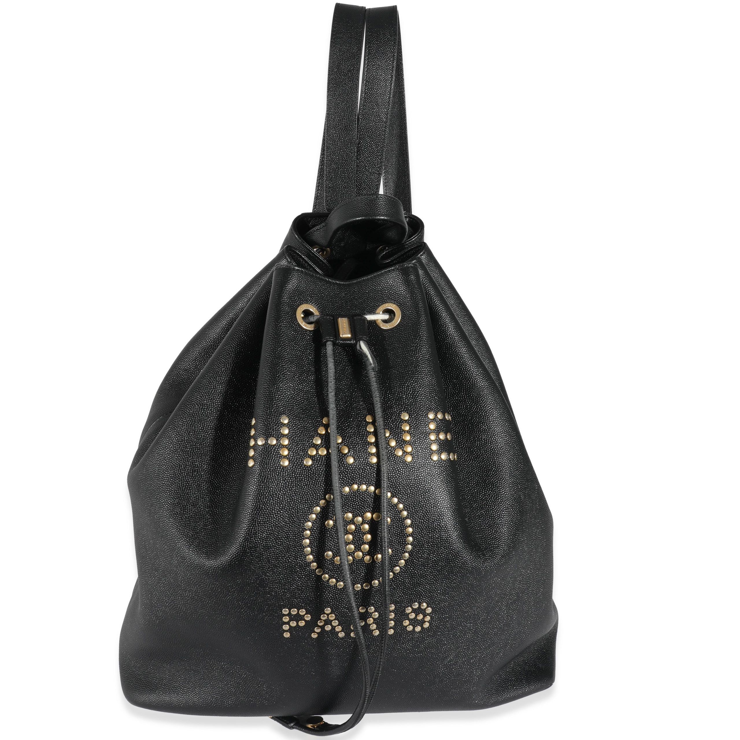 image of Chanel Black Caviar Deauville Drawstring Backpack, Women's