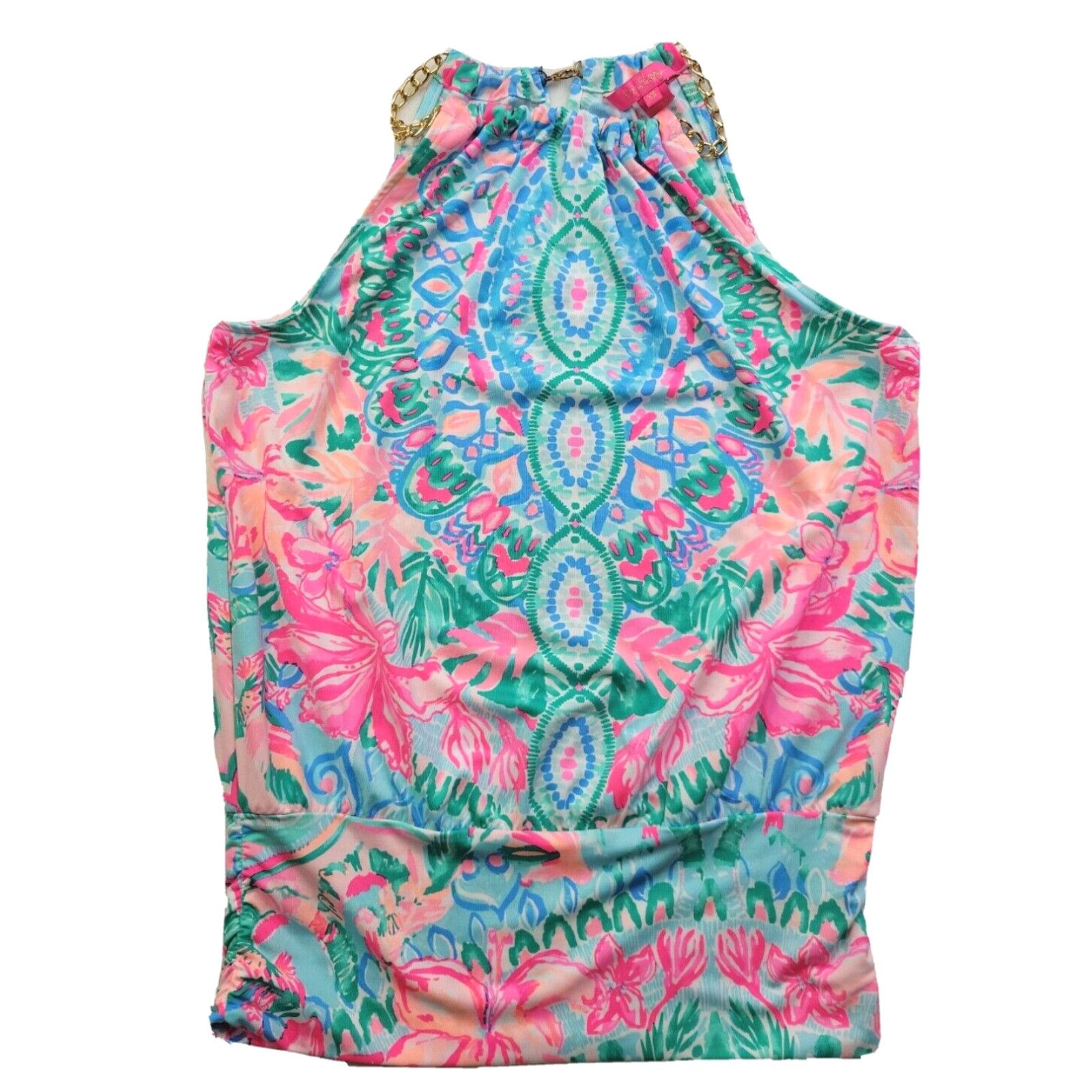 image of New - Lilly Pulitzer Bowen Halter Top Hot Tamale Women Xs Top Gold Chain Stretch in White