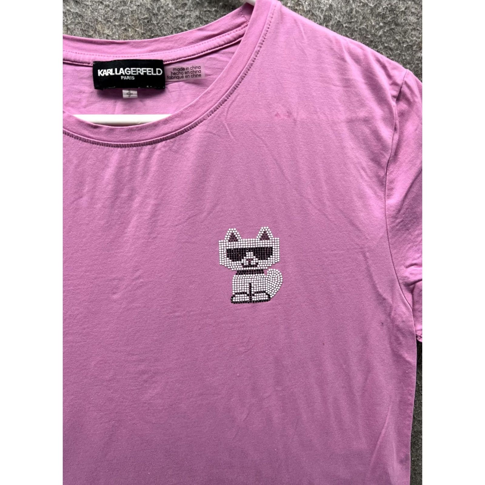 Karl Lagerfeld Karl Lagerfeld Paris Shirt Womens Small Pink Cat Rhinestone Cropped Top Size S / US 4 / IT 40 - 7 Thumbnail