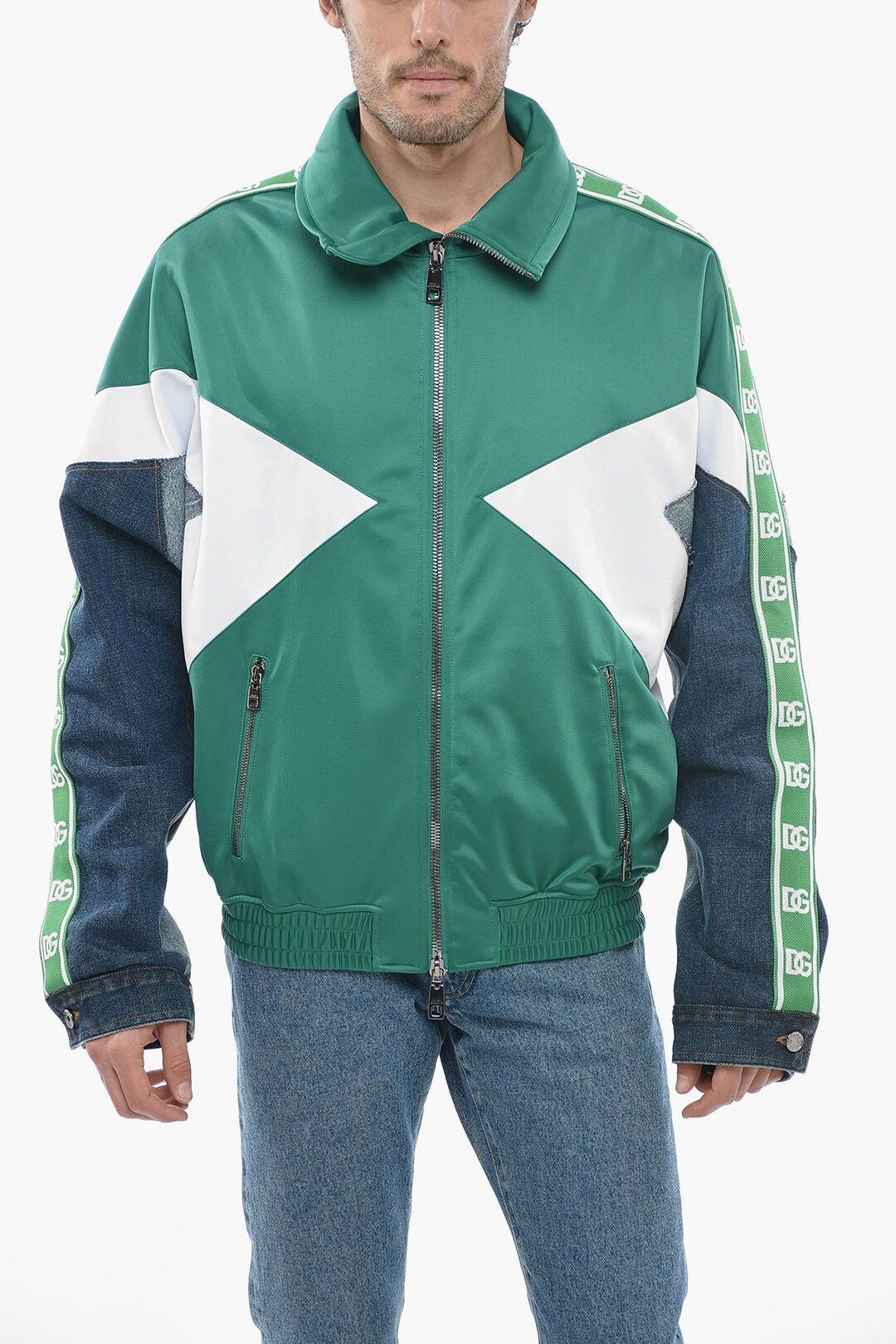 image of Dolce Gabbana Og1Mm0424 Two-Tone Bomber Jacket In Green, Men's (Size Medium)