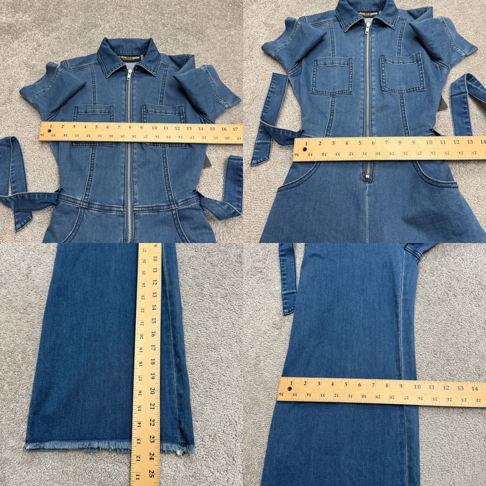 Vintage Gabrielle Union Jumpsuit Womens PXS Blue Denim Short Sleeve Zip Up Raw Hem NWT Size 26" / US 2 / IT 38 - 9 Thumbnail