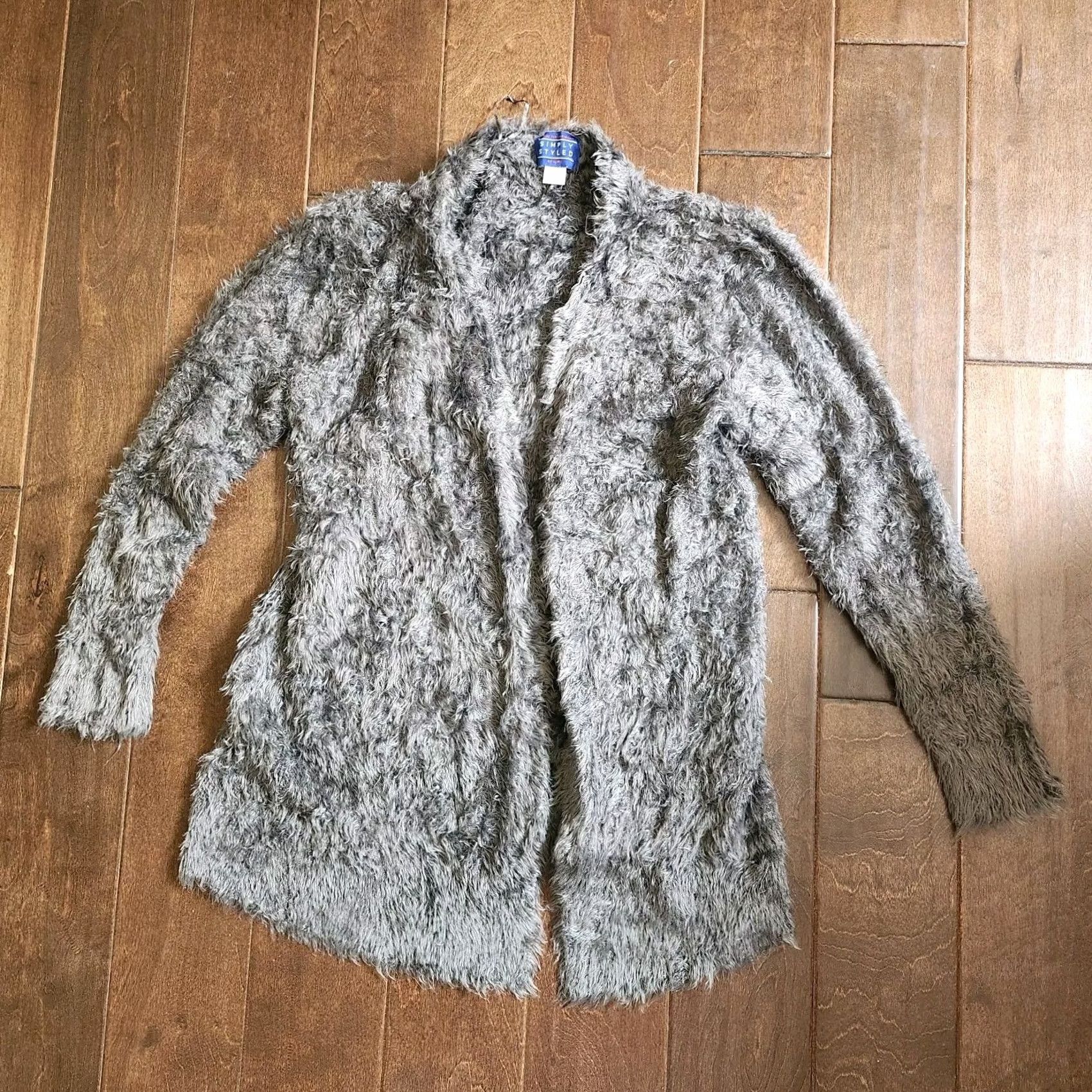 Sears Simply Styled By Sears Women's Cardigan Gray Open Front Fur Knit Coat M 90s Womens Size M / US 6-8 / IT 42-44 - 2 Thumbnail