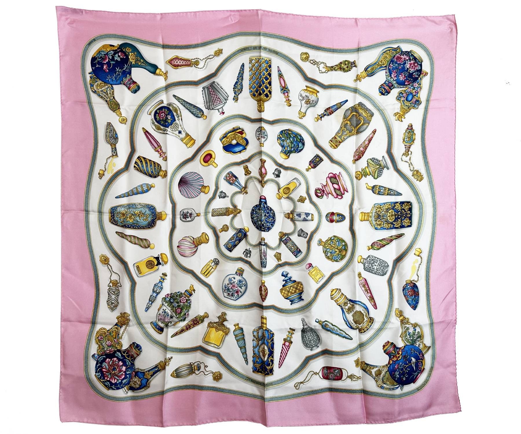 Hermes Hermes Vintage Pink Blue perfume Qu Importe le Flacon Scarf Size ONE SIZE - 1 Thumbnail