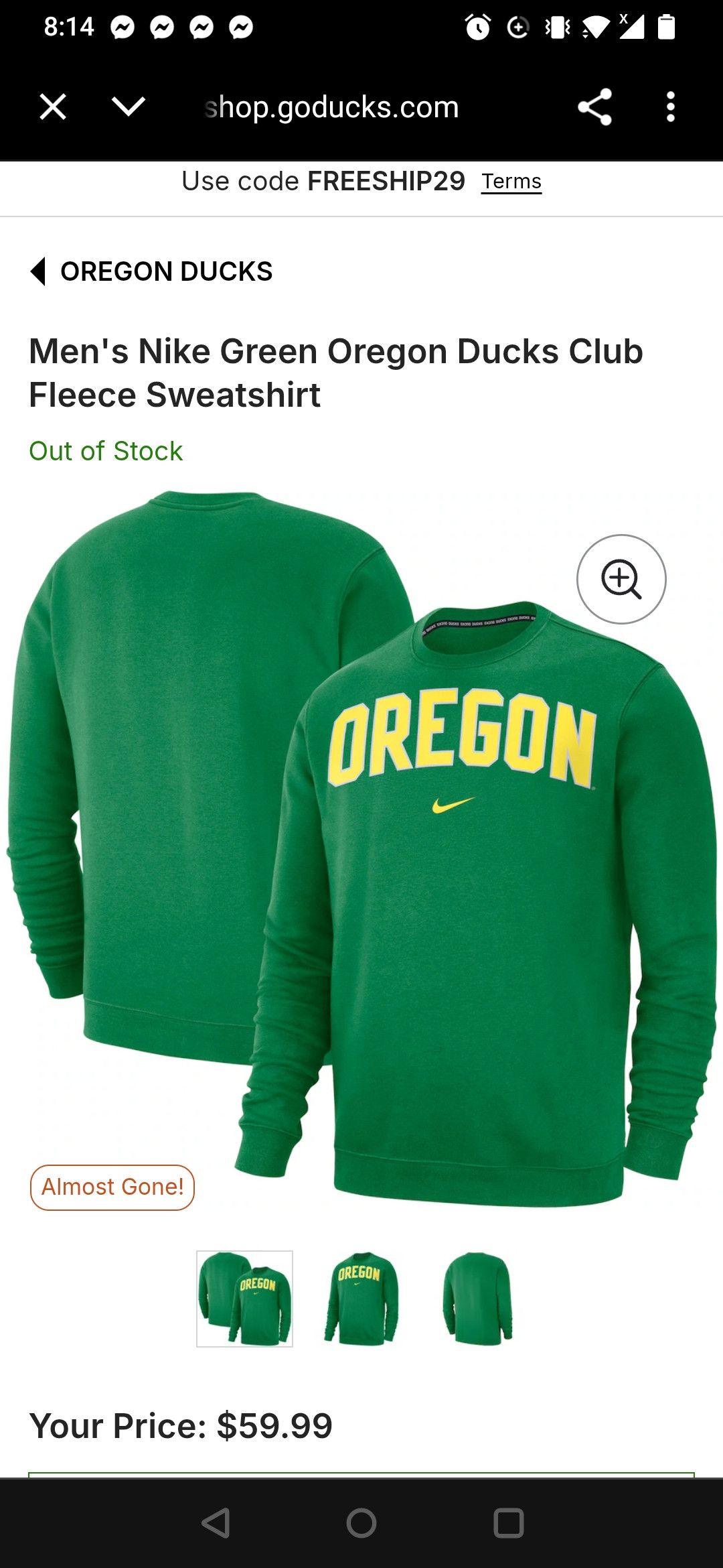 Nike Men's Nike Green Oregon Ducks Club Fleece Sweatshirt Size US XL / EU 56 / 4 - 1 Thumbnail
