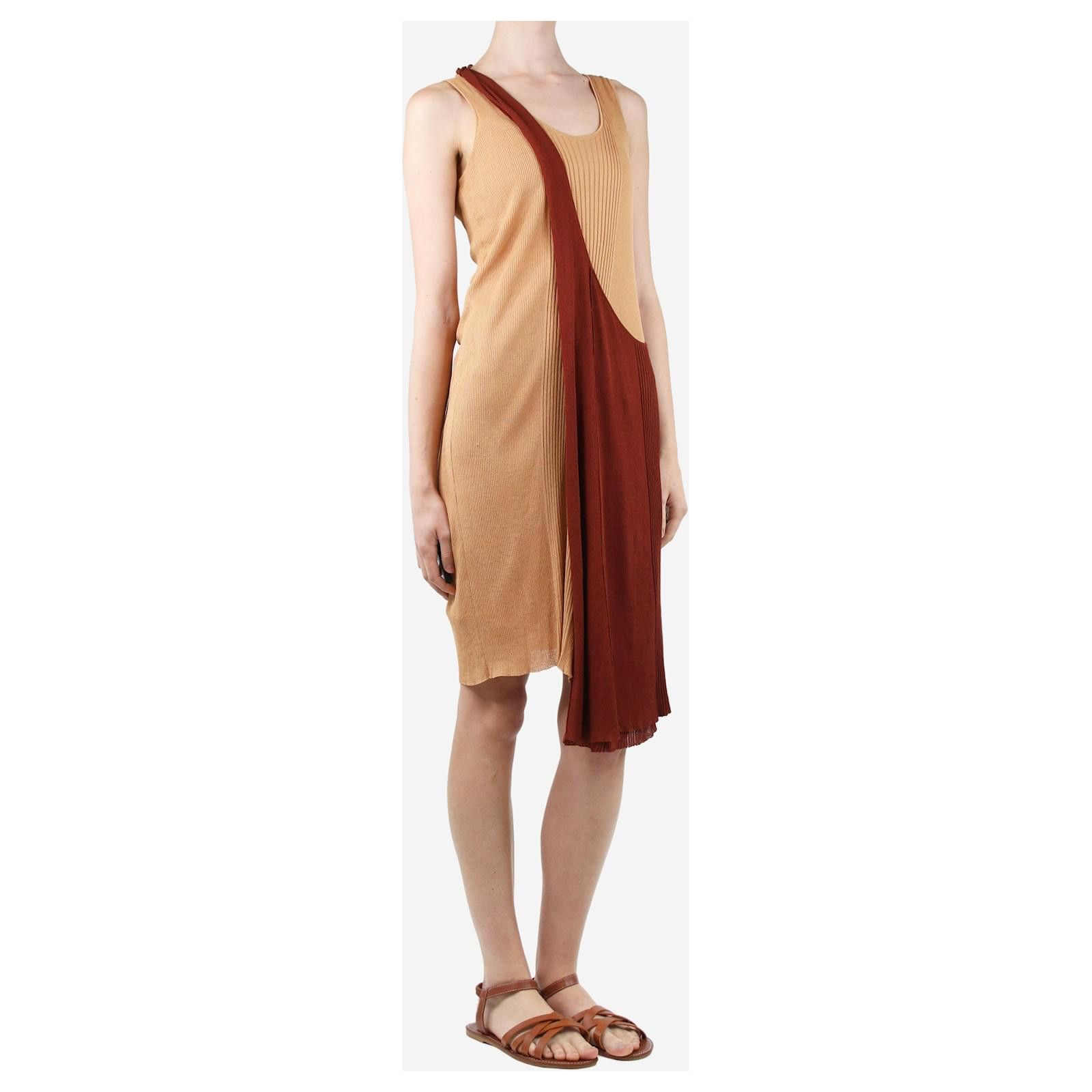 o1y0725 Mini Dress in Brick Red/Beige