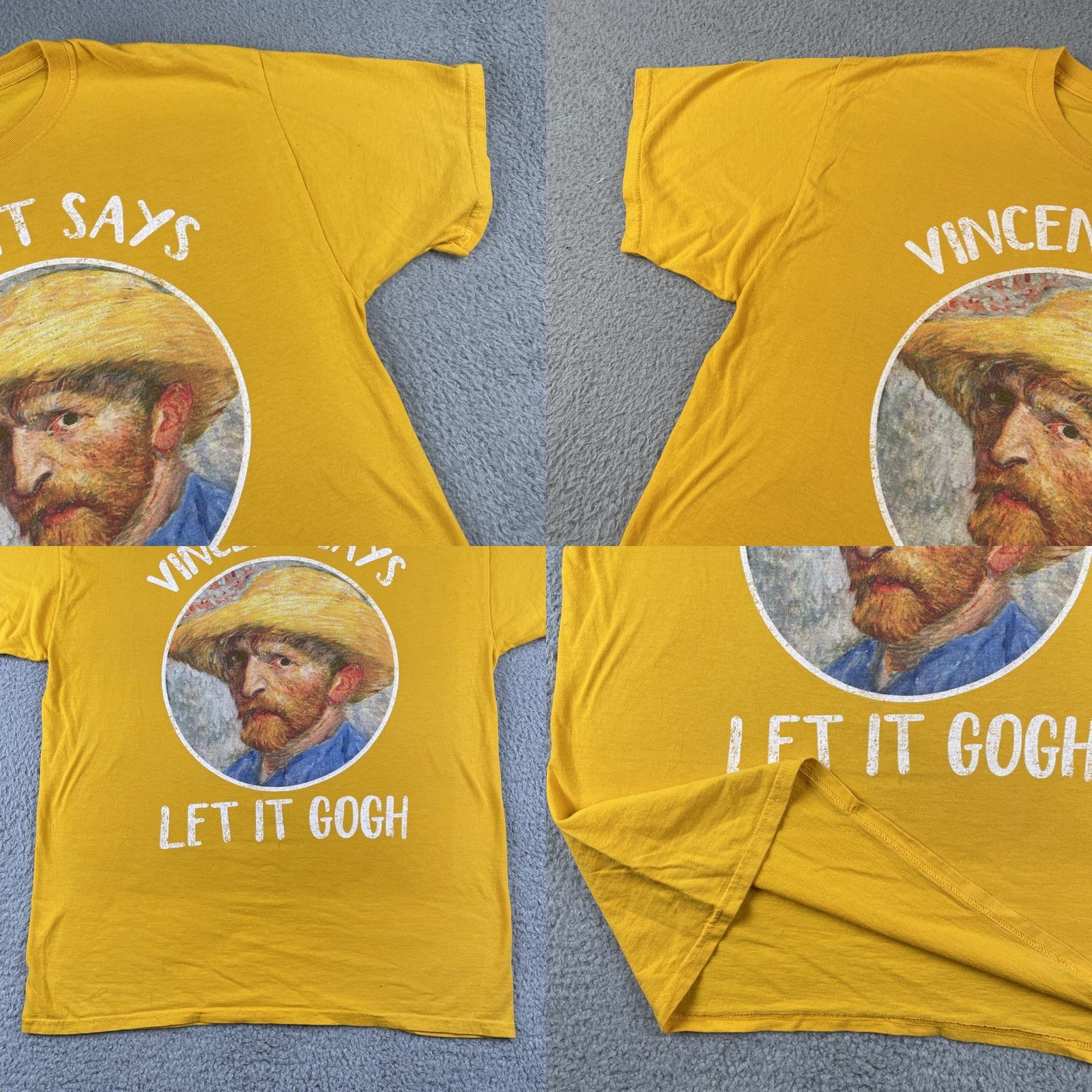 Fruit Of The Loom FOTL Van Gogh Painter Artist Large Yellow T Shirt Vincent Says Let It Gogh Tee Size US L / EU 52-54 / 3 - 8 Thumbnail