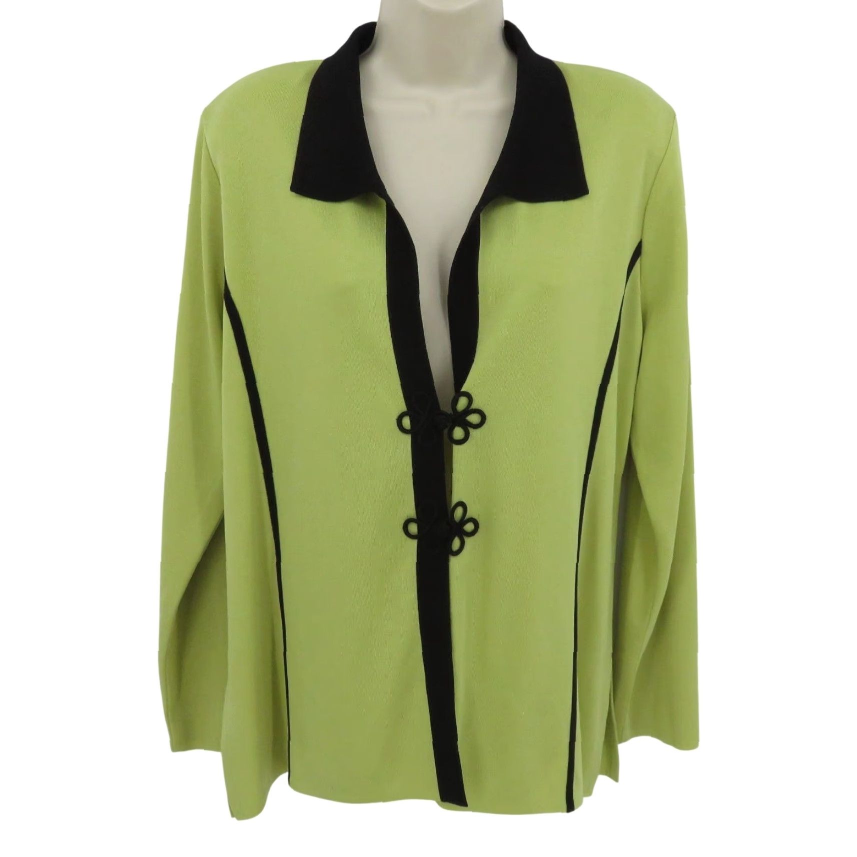 Vintage Misook Cardigan Sweater Women M Green Black Collared Two Button Vintage No Size M / US 6-8 / IT 42-44 - 2 Thumbnail