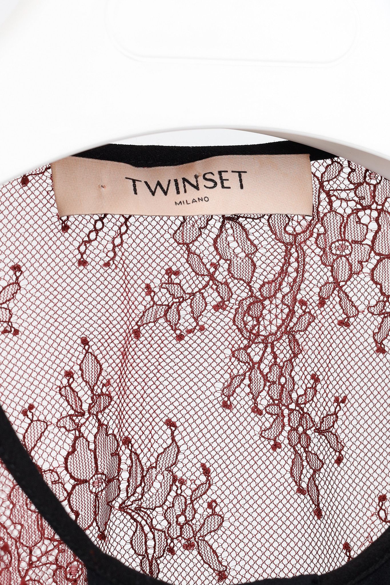 TWINSET Twinset Burgundy & Pink Lace Ruffle Tie-Neck Blouse Size S / US 4 / IT 40 - 4 Thumbnail