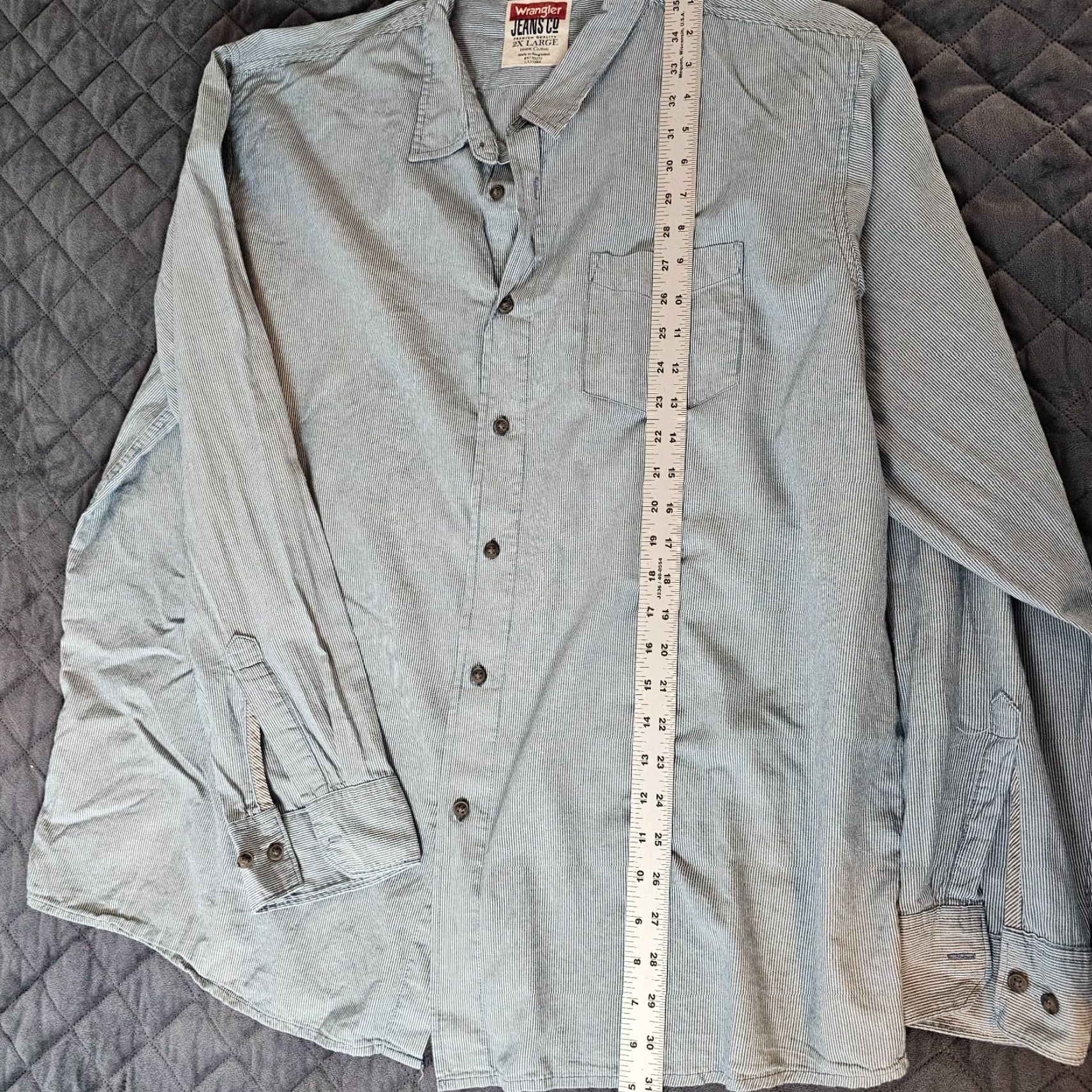 Wrangler Wrangler Button-Up Shirt Mens 2XL Blue Striped Lightweight Long Sleeve Cotton Cotton Fabric Woven Casual Cowboy Pattern Shirt Size US XXL / EU 58 / 5 - 4 Thumbnail