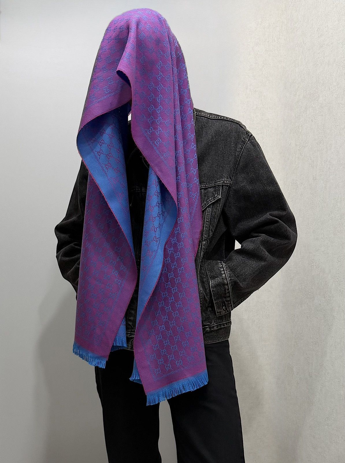 Gucci GUCCI GG Monogram Wool Scarf Purple Blue Demna Nettspend Size ONE SIZE - 2 Thumbnail