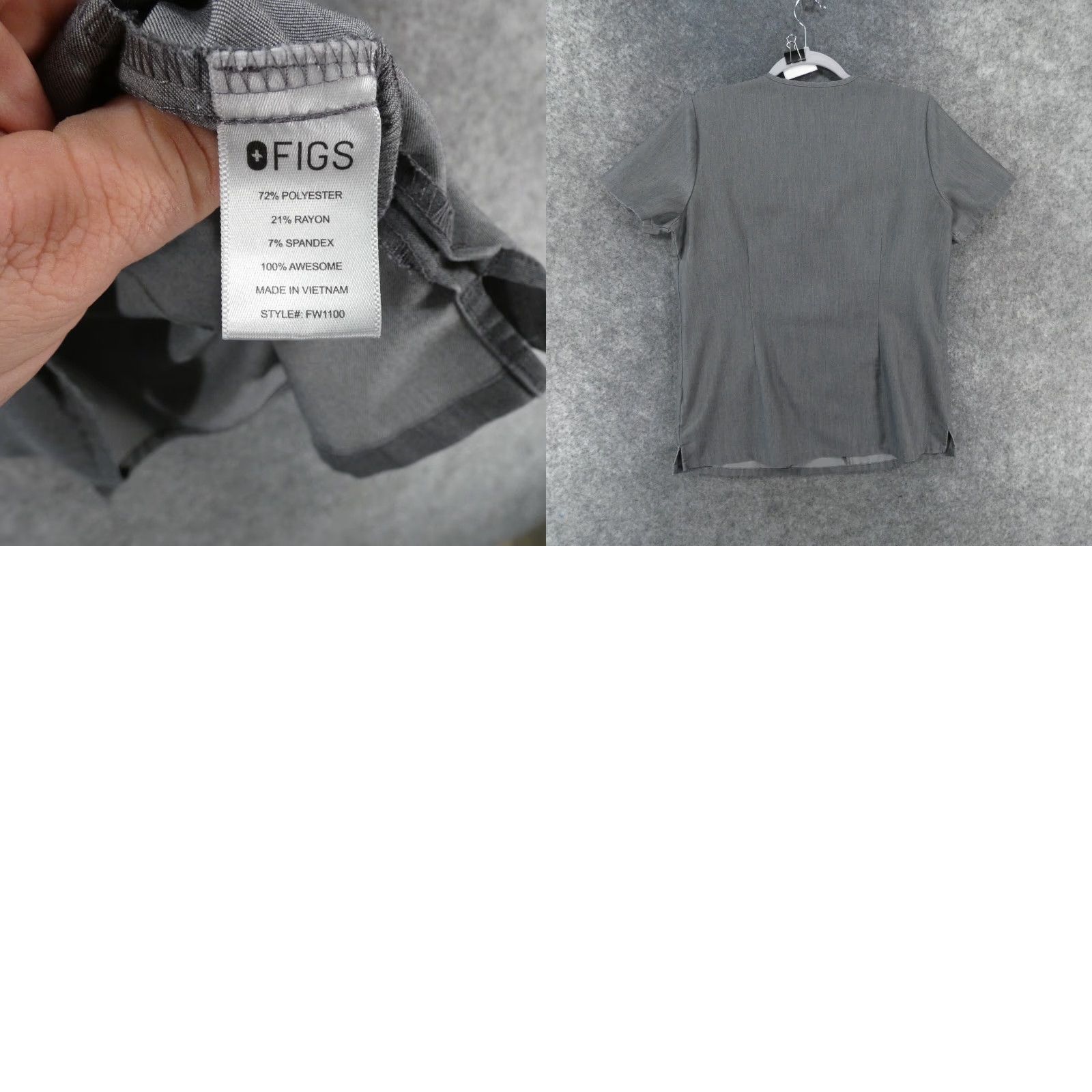 Vintage FIGS Scrub Top Womens Small Short Sleeve Gray w Pockets Size S / US 4 / IT 40 - 9 Thumbnail