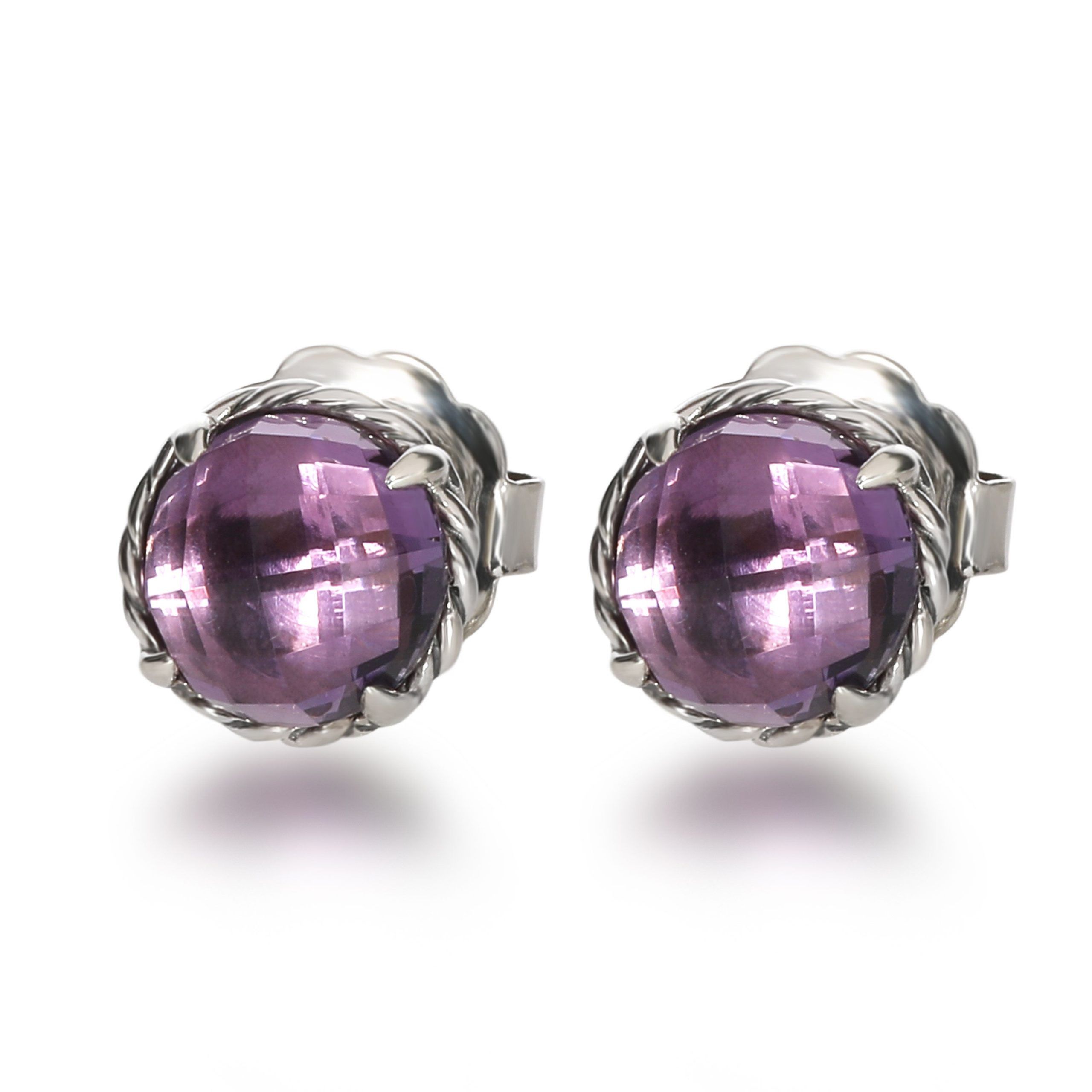 David Yurman Chatelaine Amethyst Earrings in Sterling Silver Purple